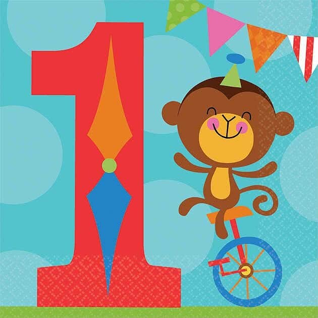 1st Birthday Circus Small Napkins / Serviettes (Pack of 16)