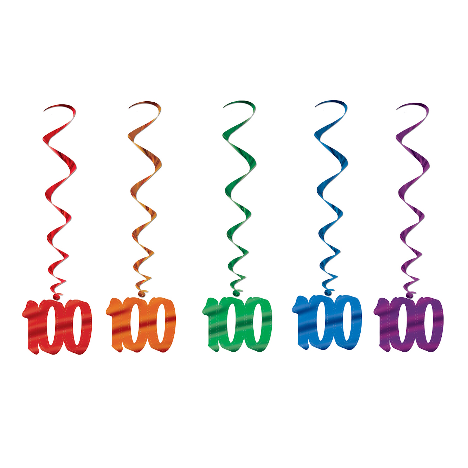 Coloured 100th Birthday Swirl Decorations (Pack of 5)