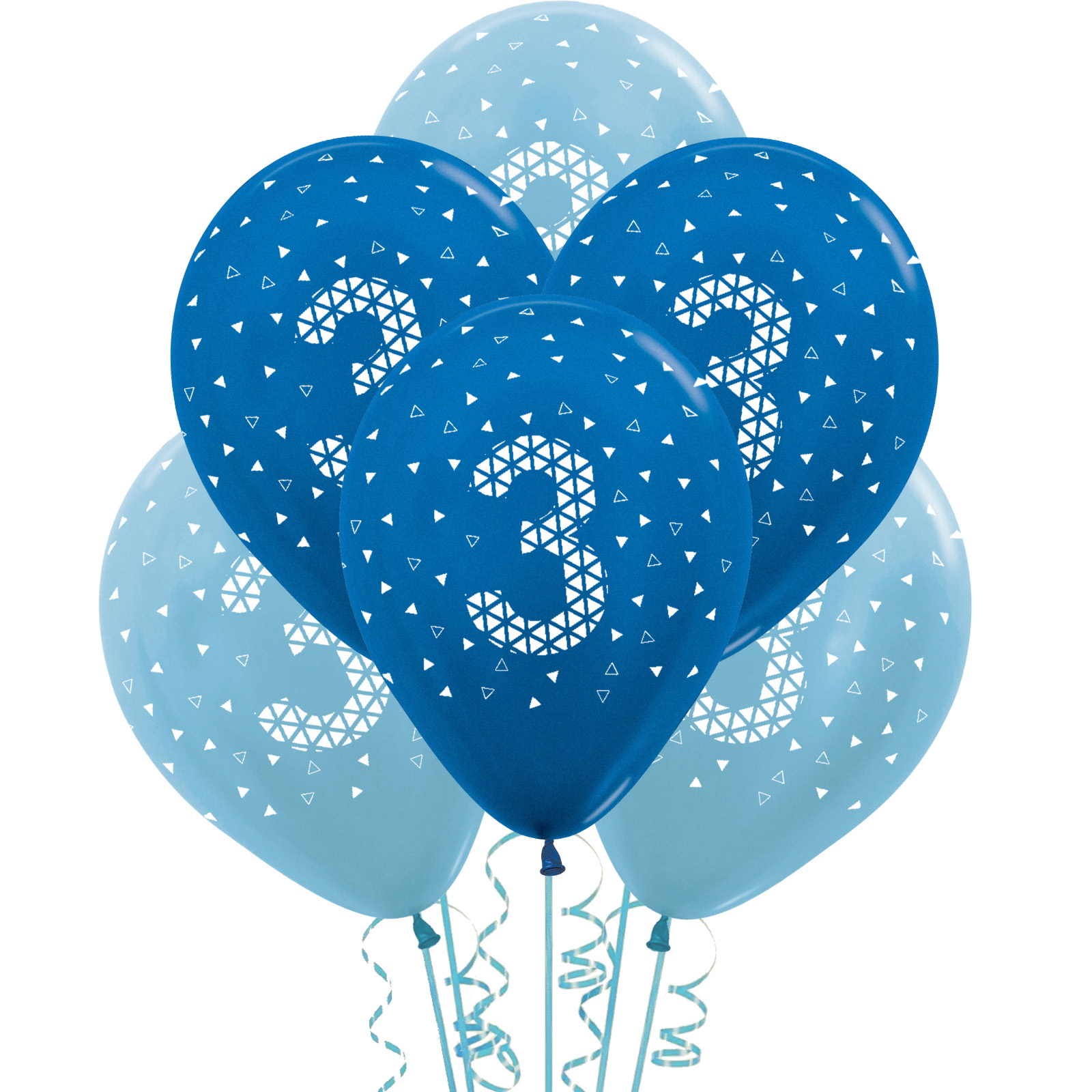 3rd Birthday Blue Geometric Pattern Balloons 45cm (Pack of 6) 