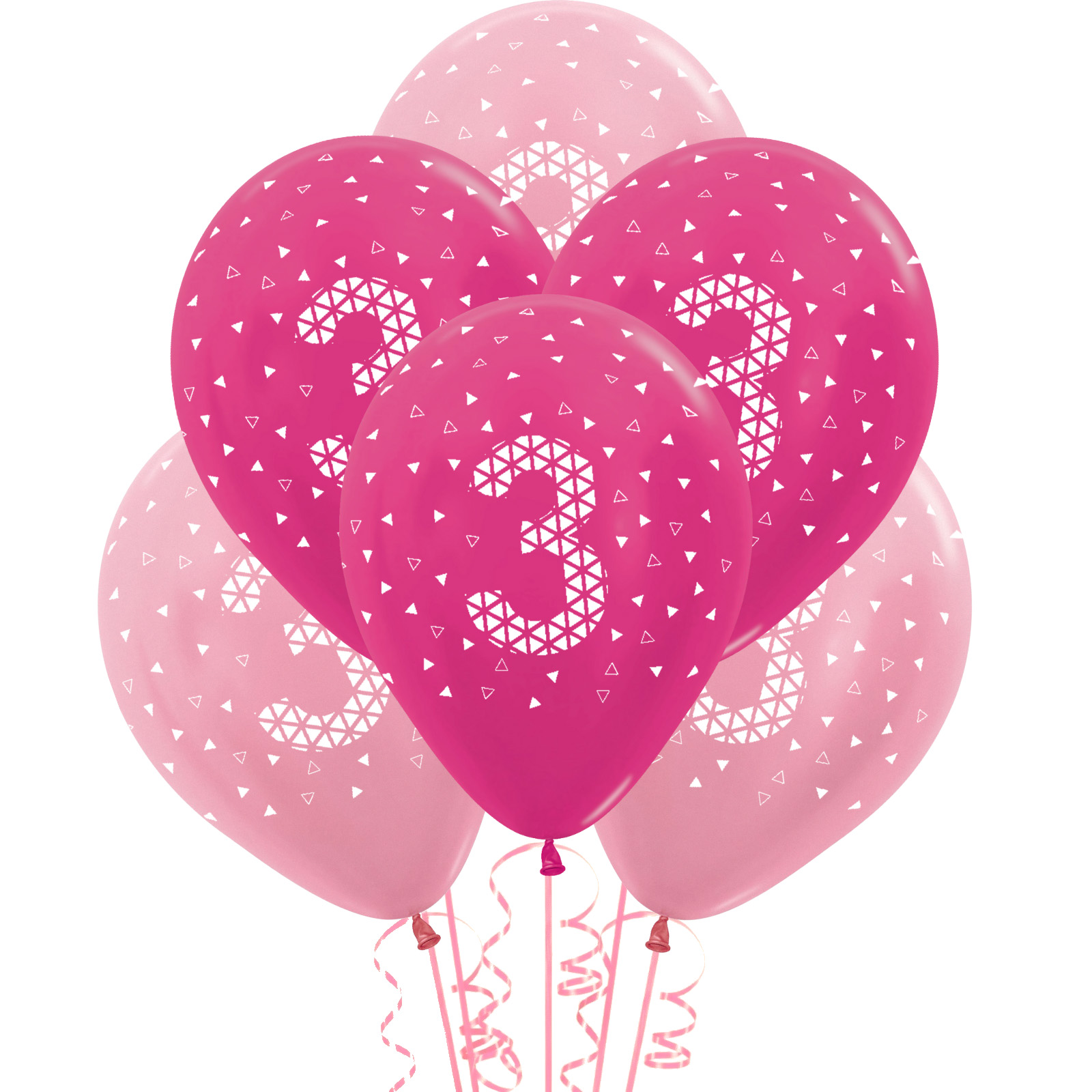 3rd Birthday Pink Geometric Pattern Balloons 45cm (Pack of 6)