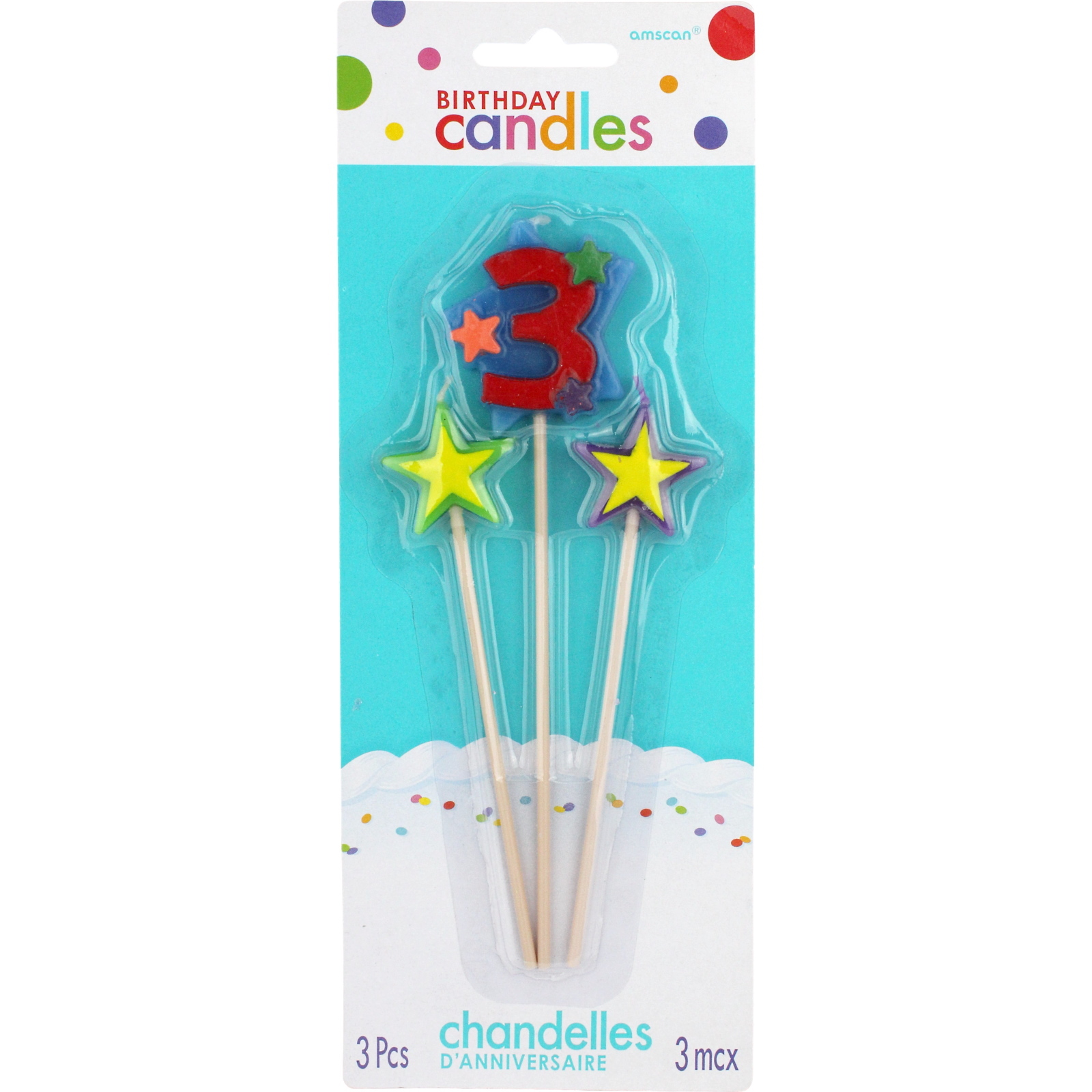 3rd Birthday Star Candles (Pack of 3)
