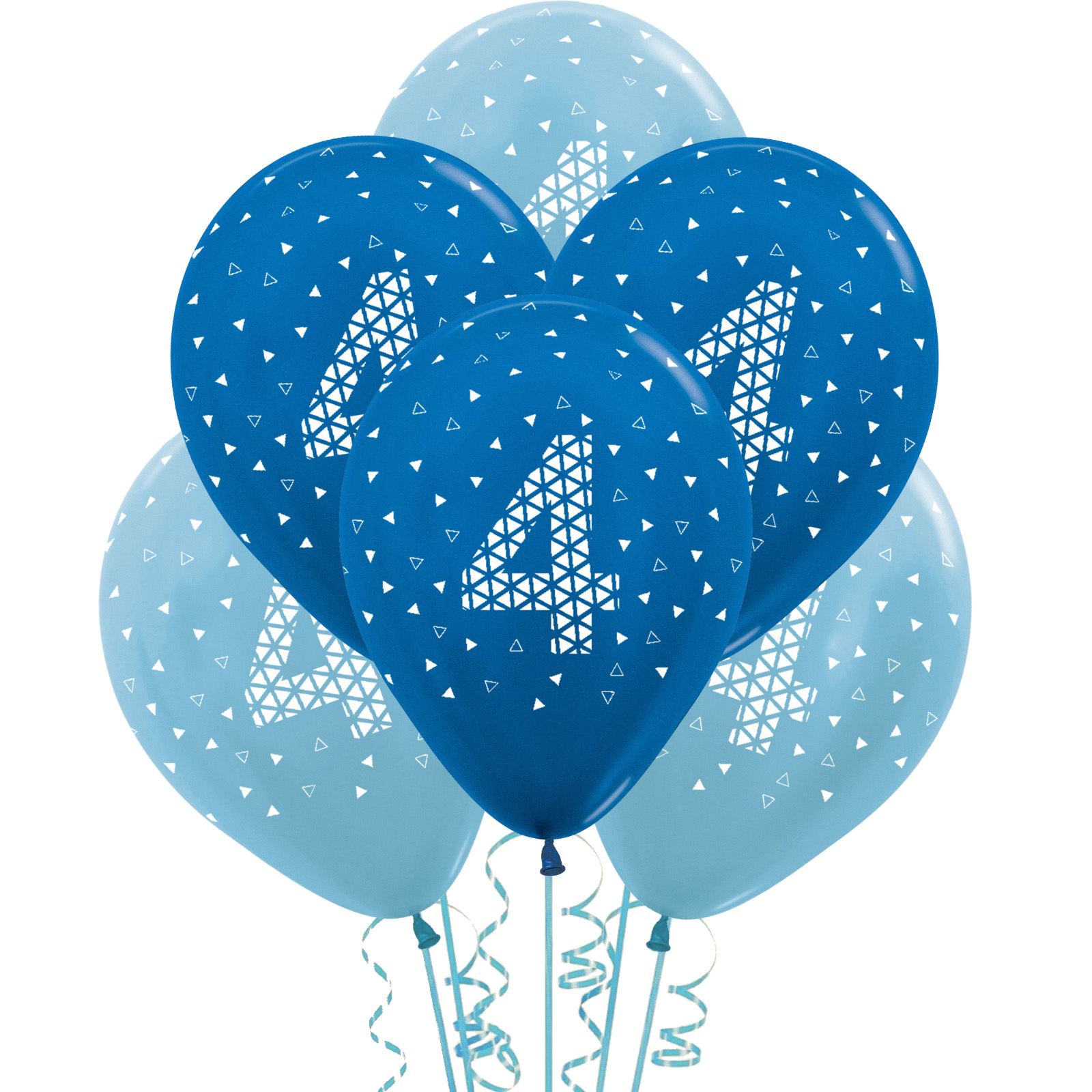 4th Birthday Blue Geometric Pattern Balloons 45cm (Pack of 6)