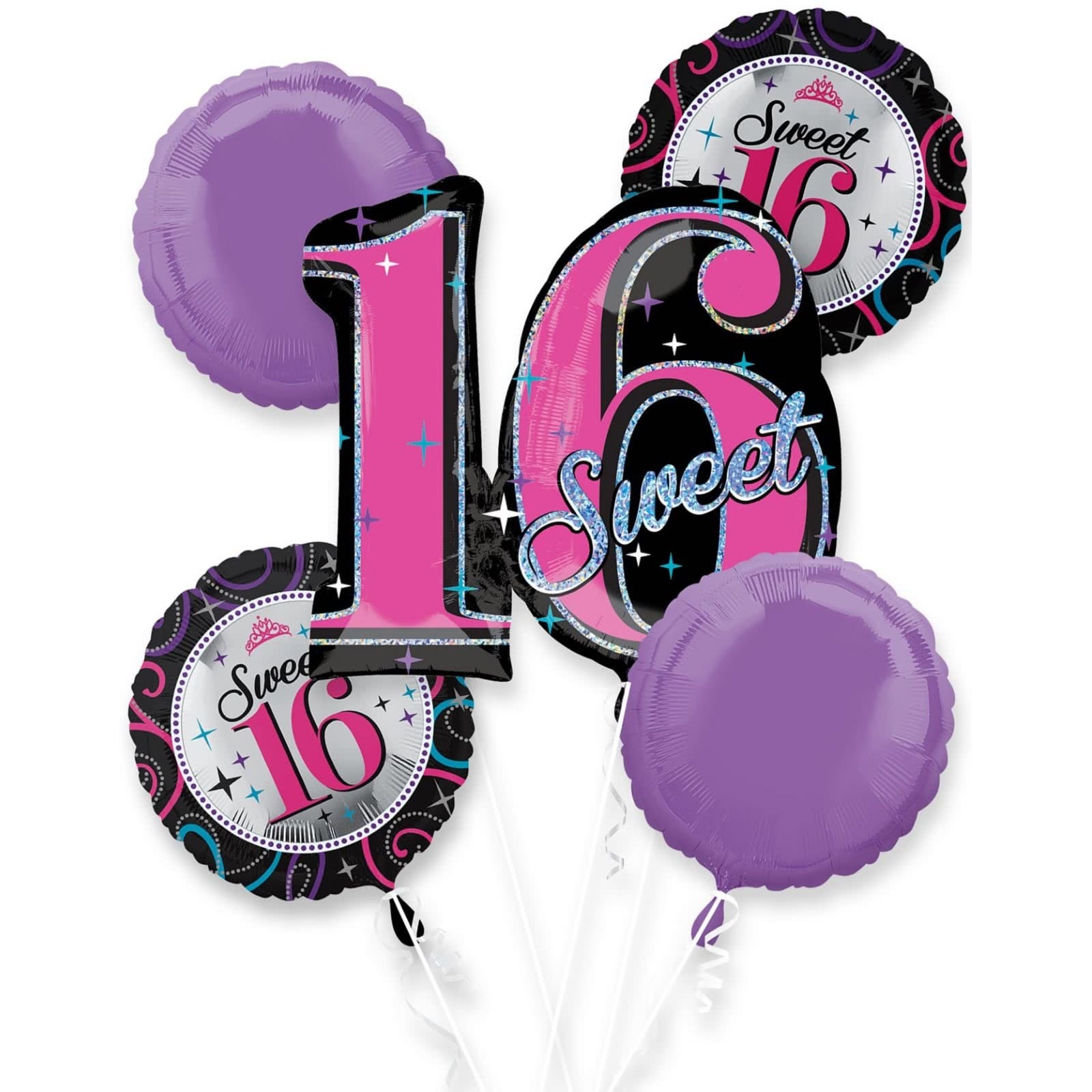 Sweet Sixteen 16th Helium Sparkle Balloon Bouquet
