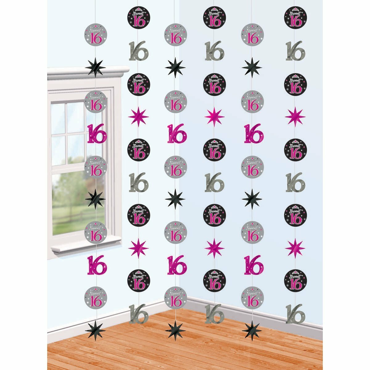 Sweet Sixteen 16th Hanging String Decorations (Pack of 6)