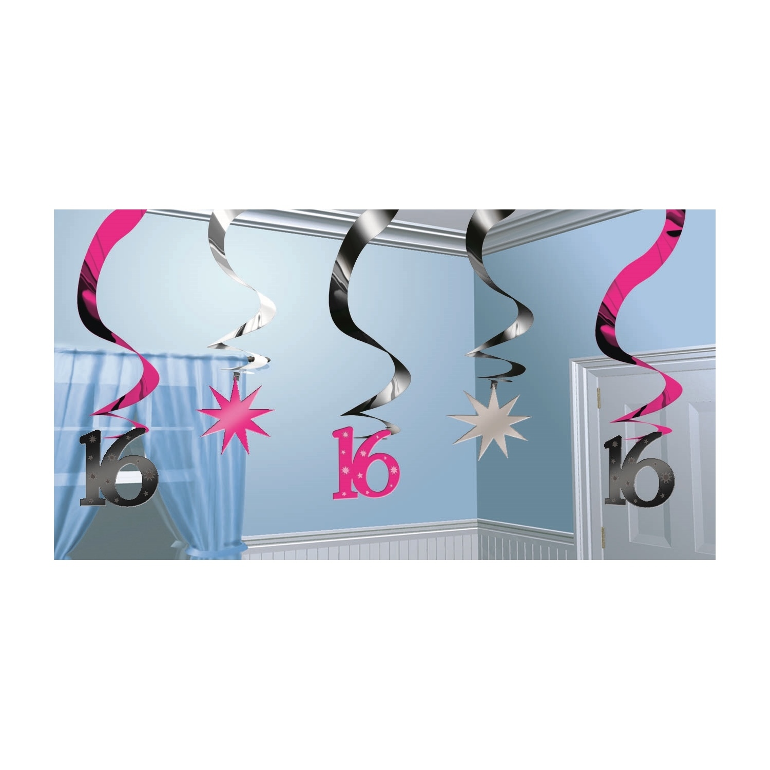 Sweet Sixteen 16th Hanging Swirl Decorations (Pack of 5)