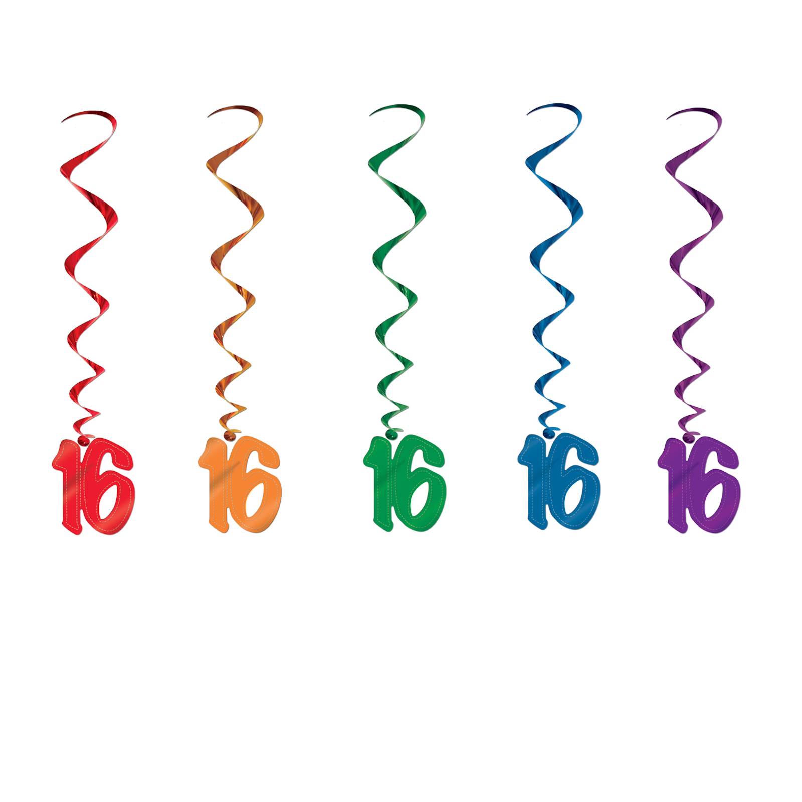 Coloured 16th Birthday Swirl Decorations (Pack of 5)