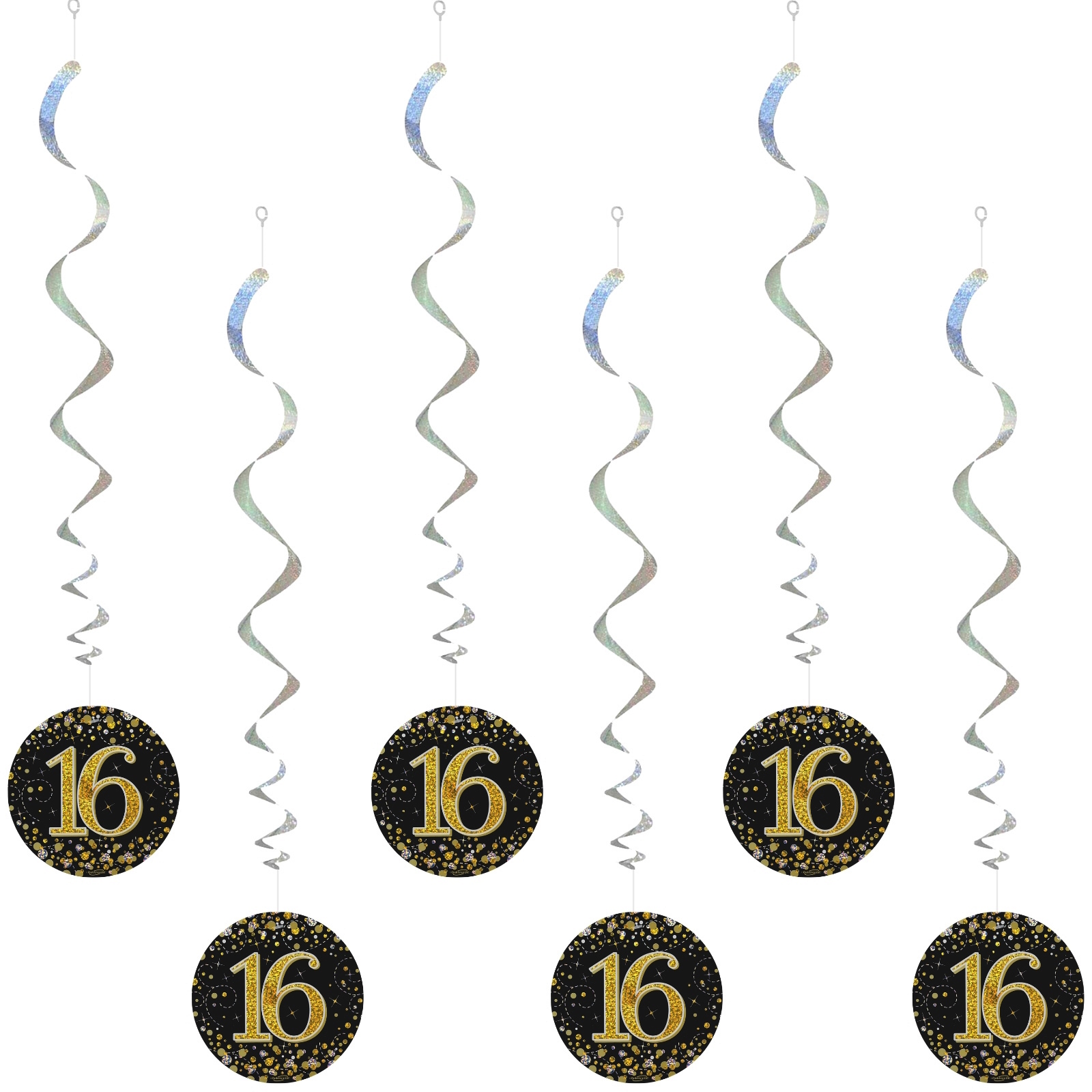 Sparkling Fizz Black and Gold 16th Holograph Swirls (Pack of 6)