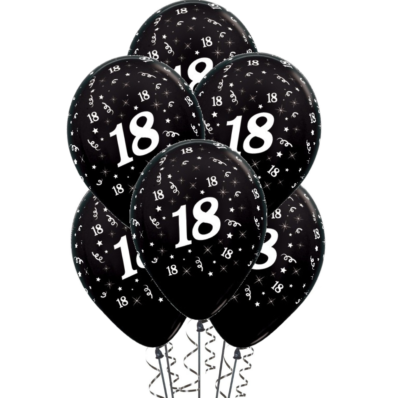 Sempertex All Over 18th Birthday Black Balloons (Pack of 6)