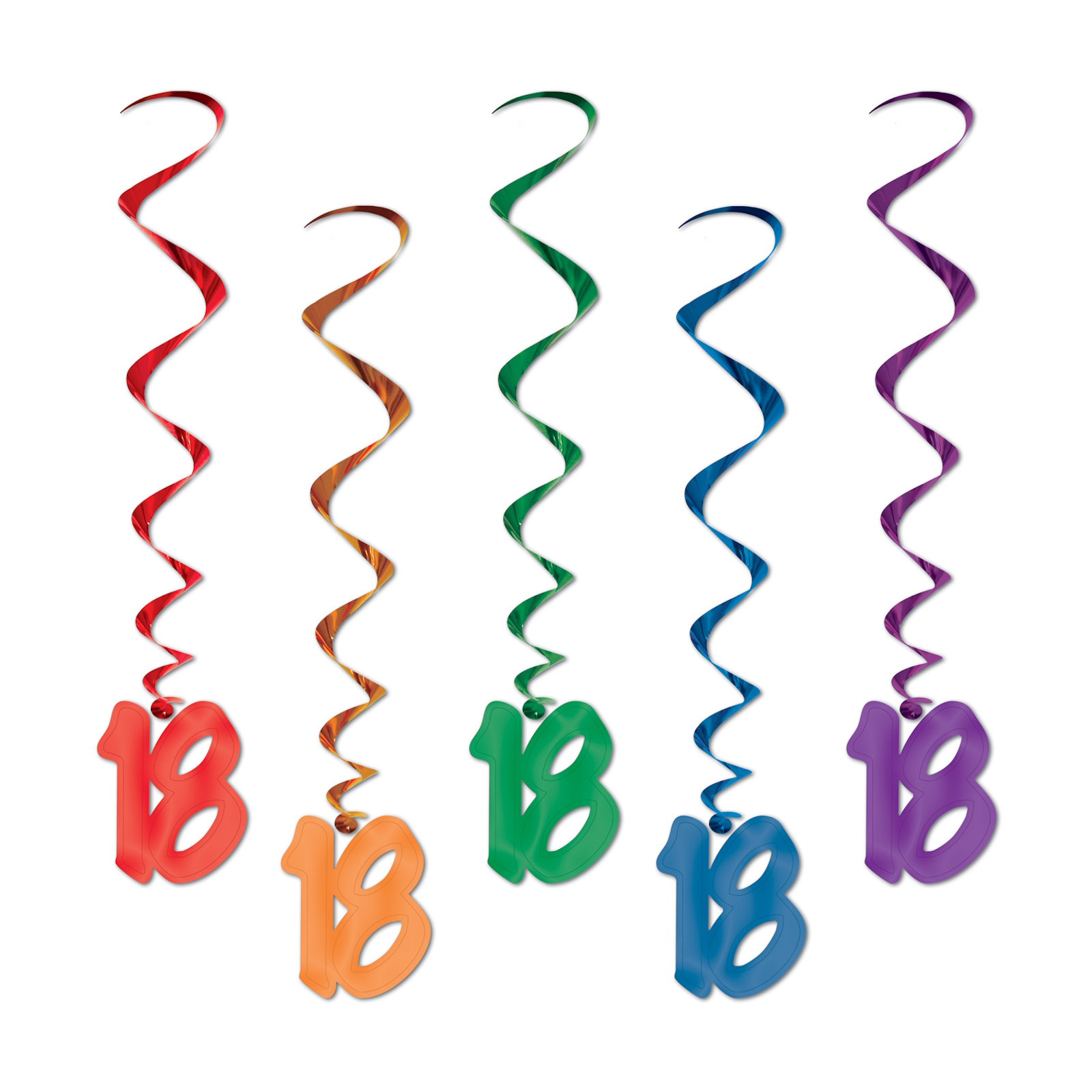 Coloured 18th Birthday Swirl Decorations (Pack of 5)