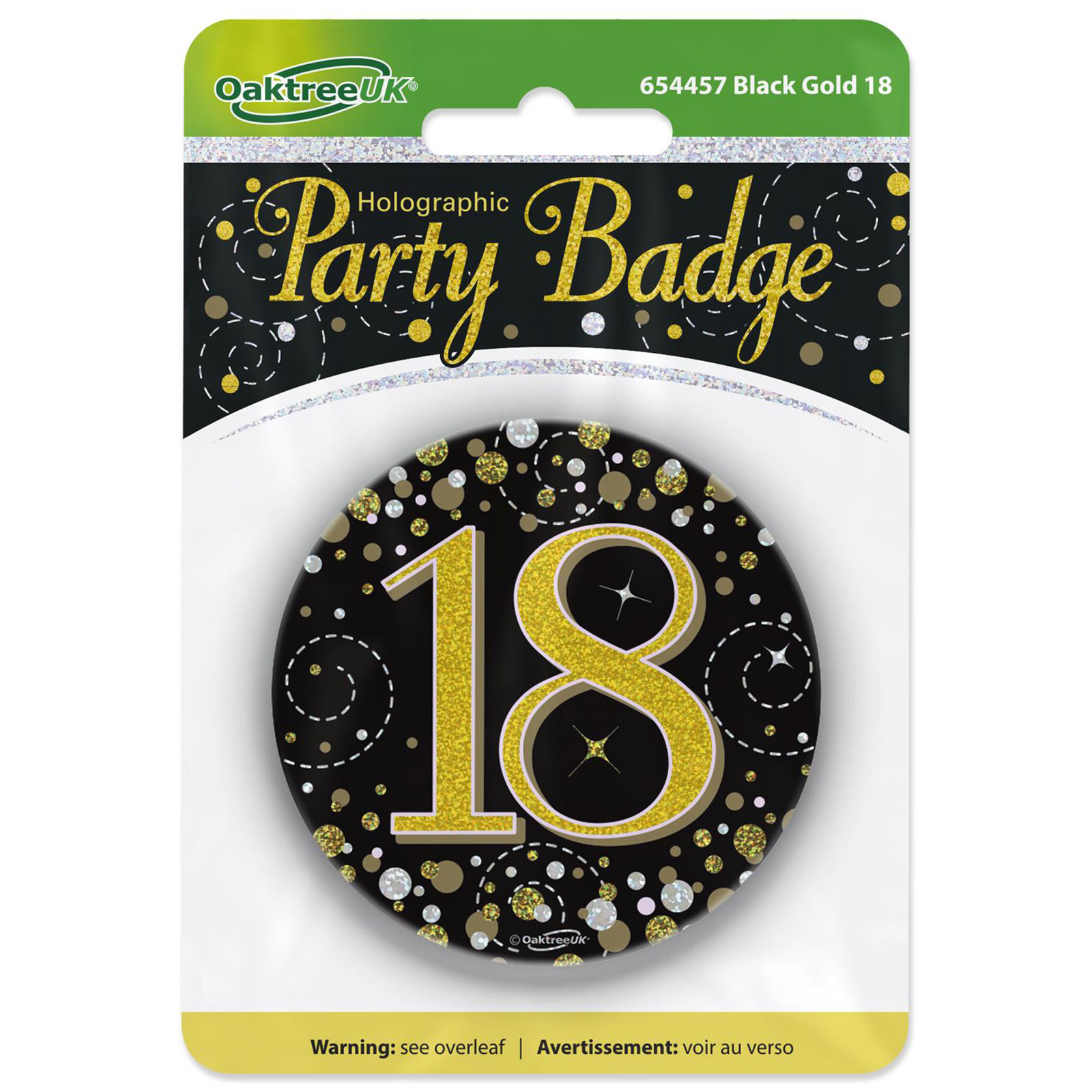 Sparkling Fizz Black & Gold 18th Holographic Badge