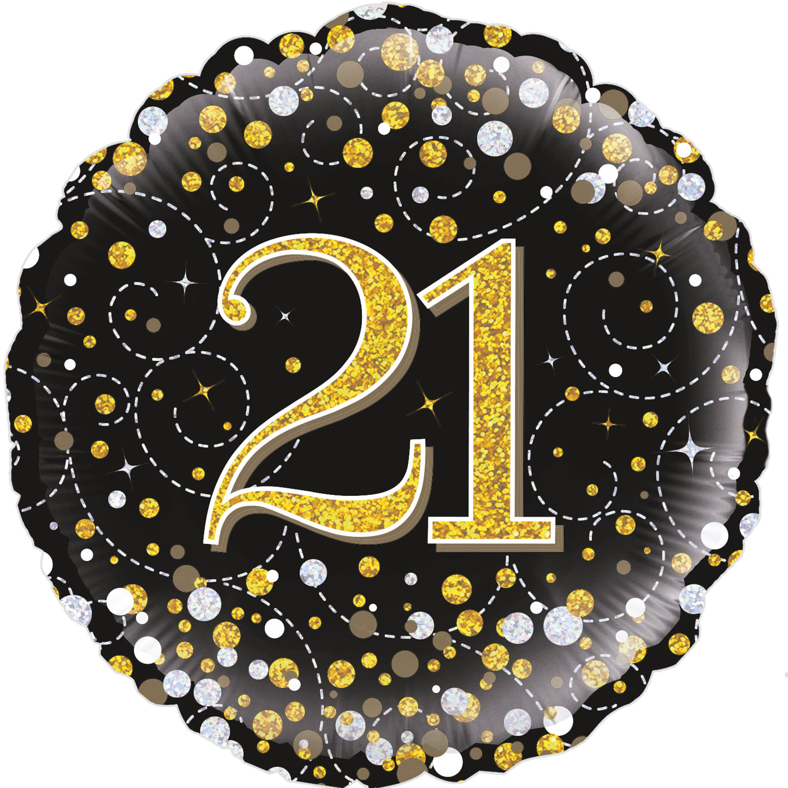 Sparkling Fizz Black & Gold 21st Holographic Helium Foil Balloon