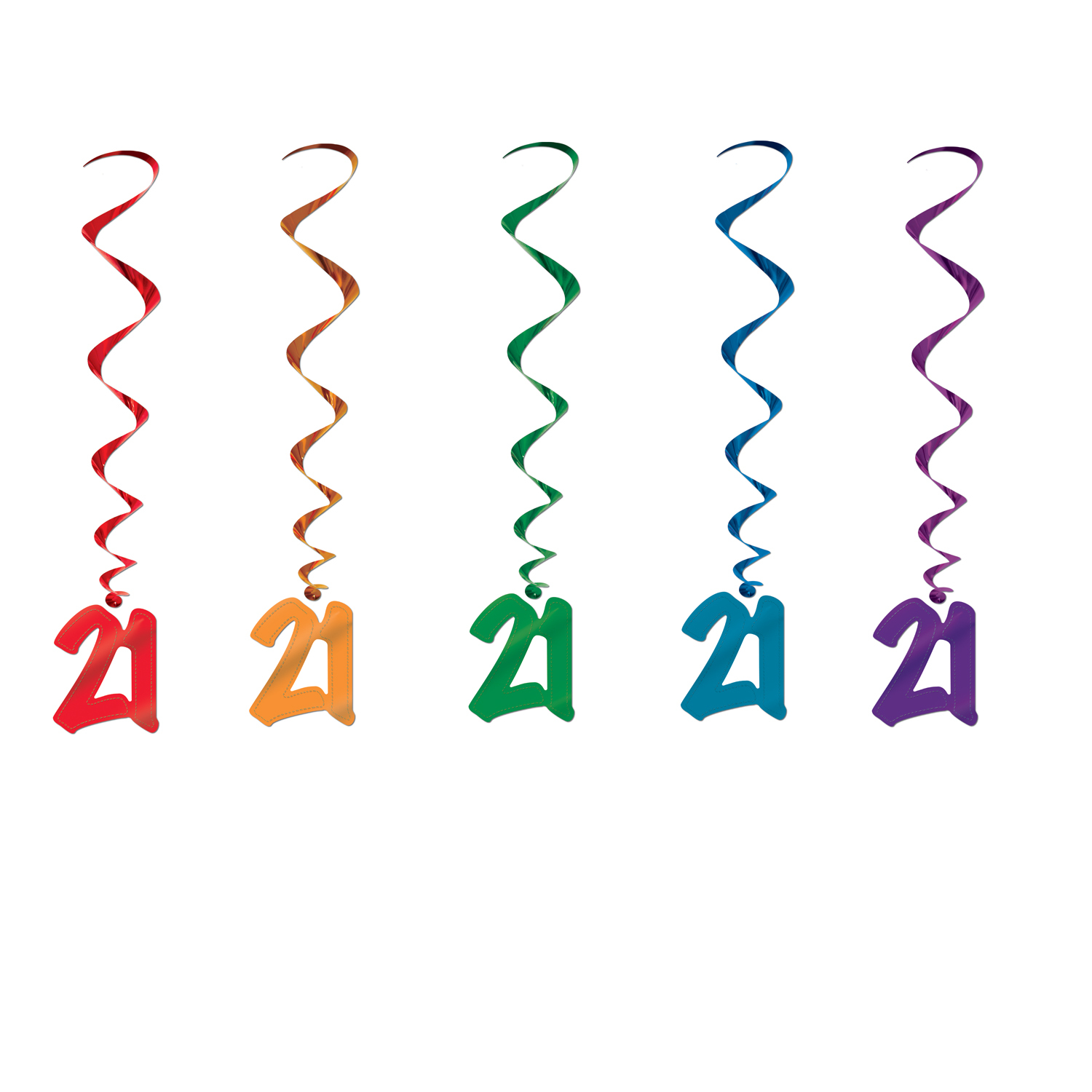 Coloured  21st Birthday Swirl Decorations (Pack of 5)
