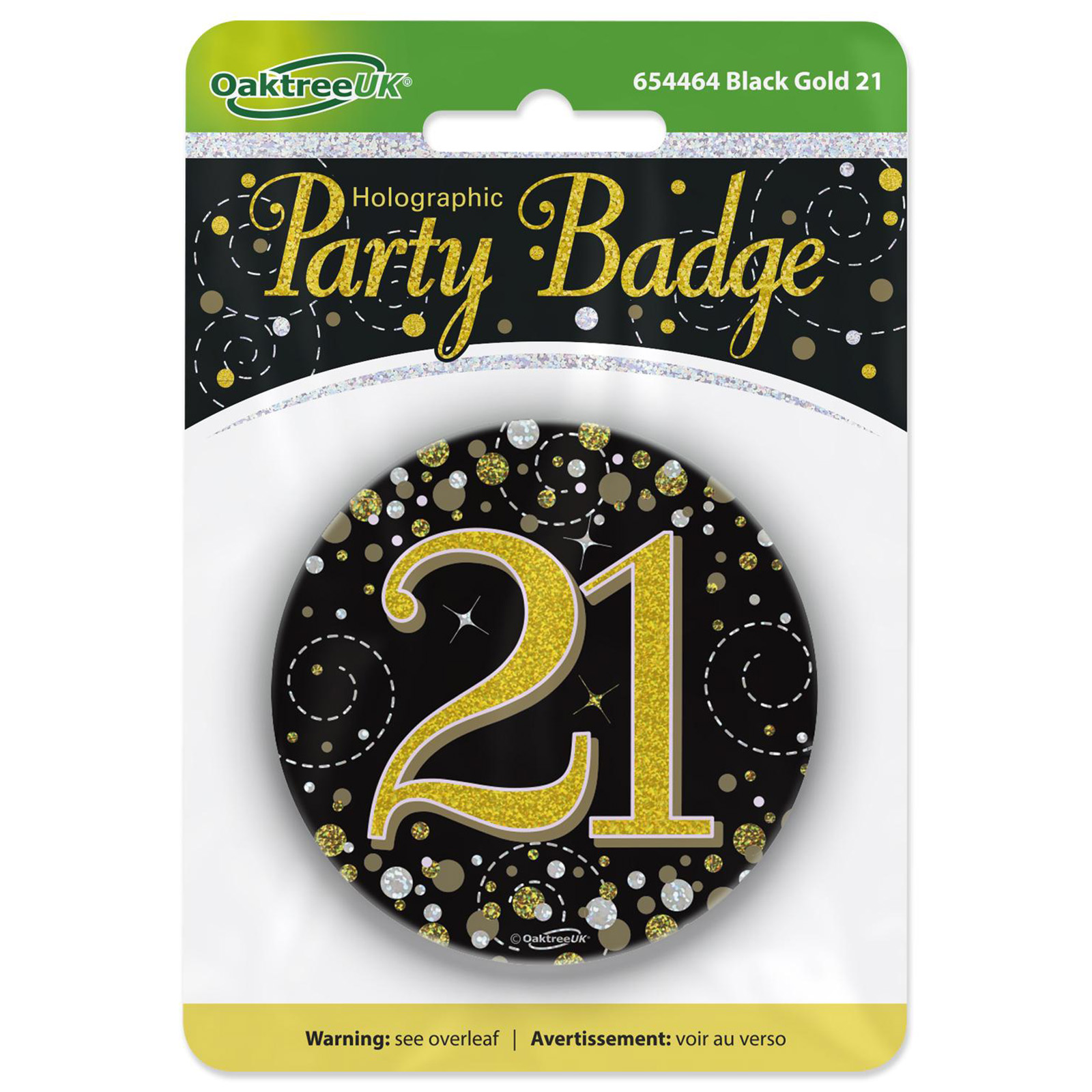 Sparkling Fizz Black & Gold 21st Holographic Badge