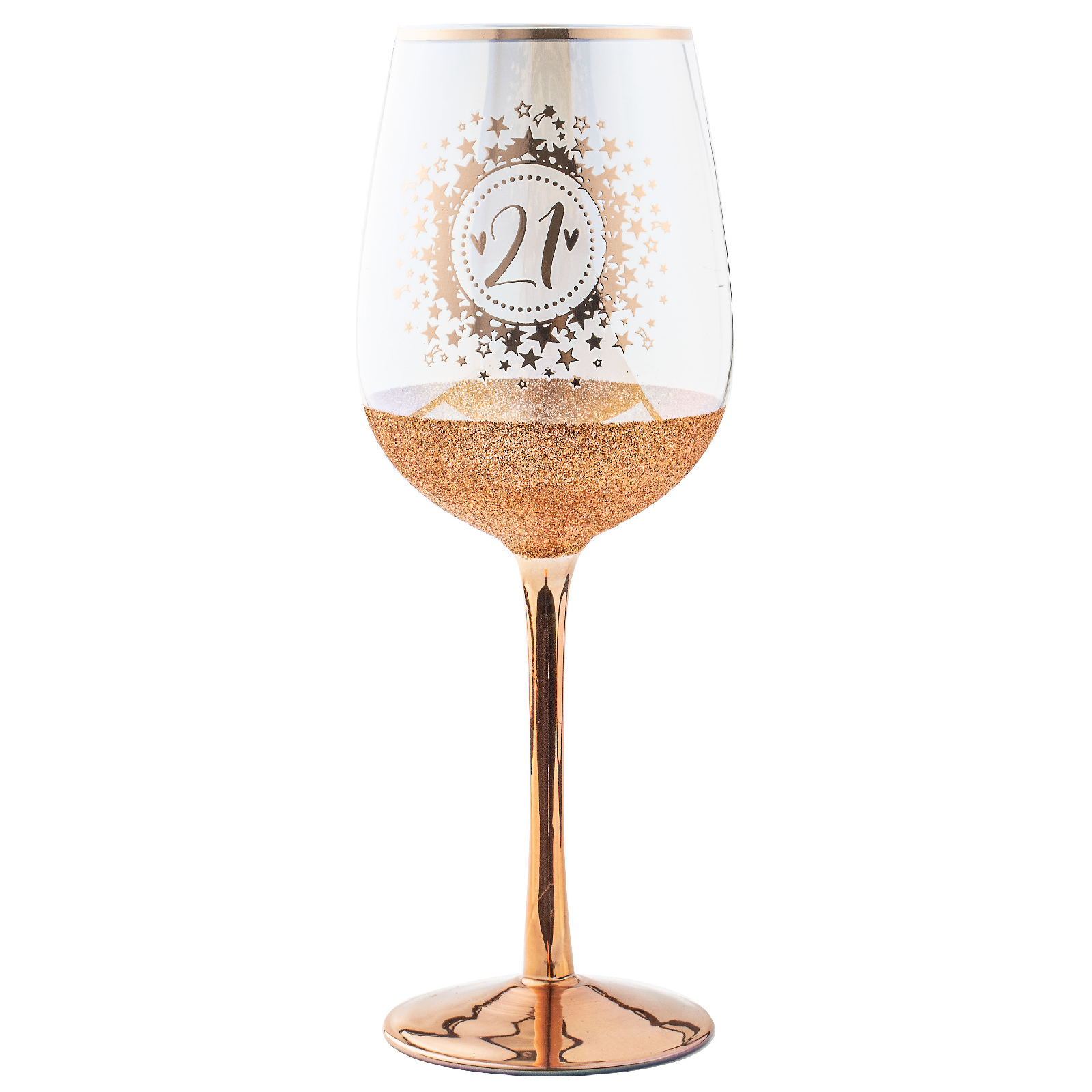 21st Birthday Rose Gold Glitter and Iridescent Wine Glass