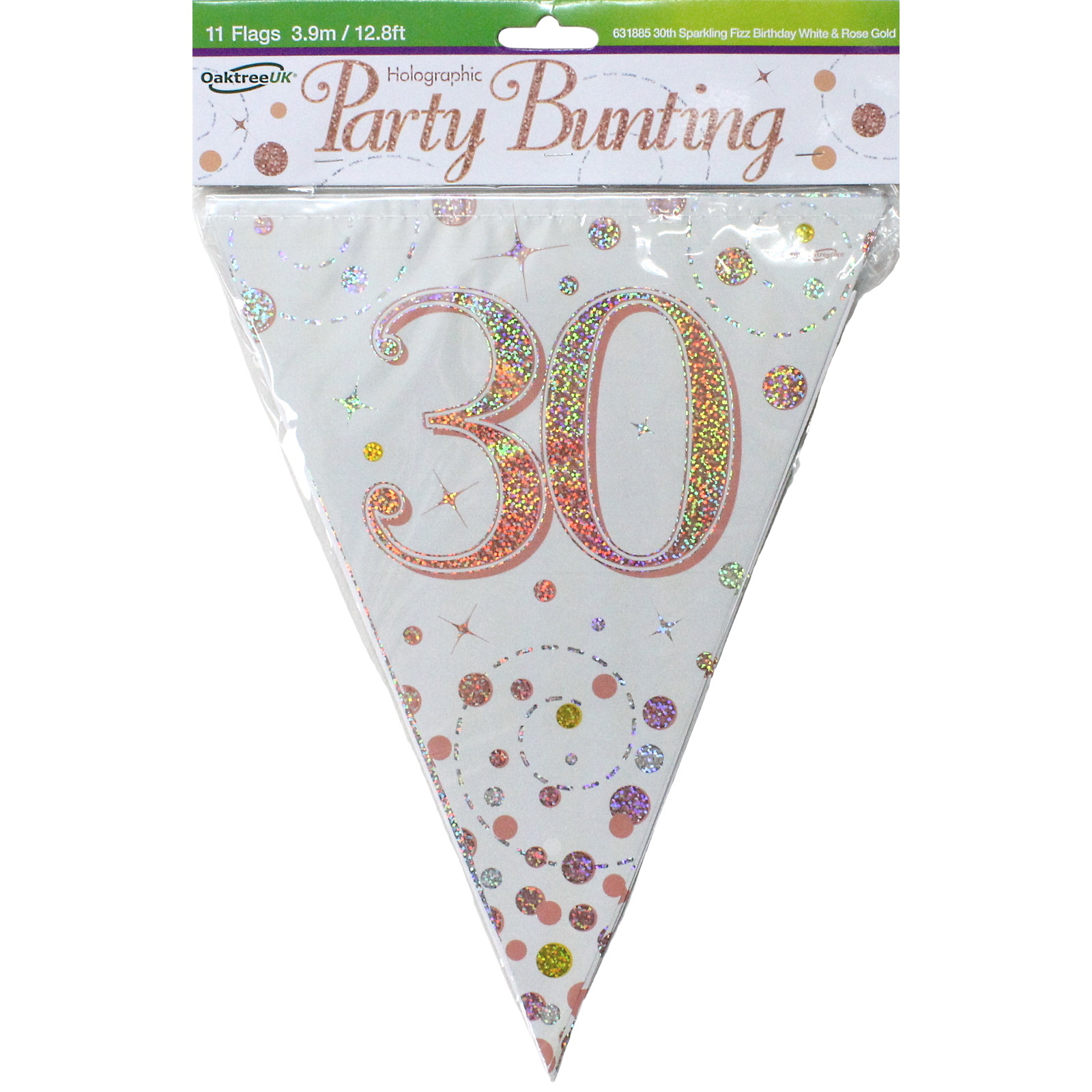 Sparkling Fizz Rose Gold 30th Birthday Flag Banner
