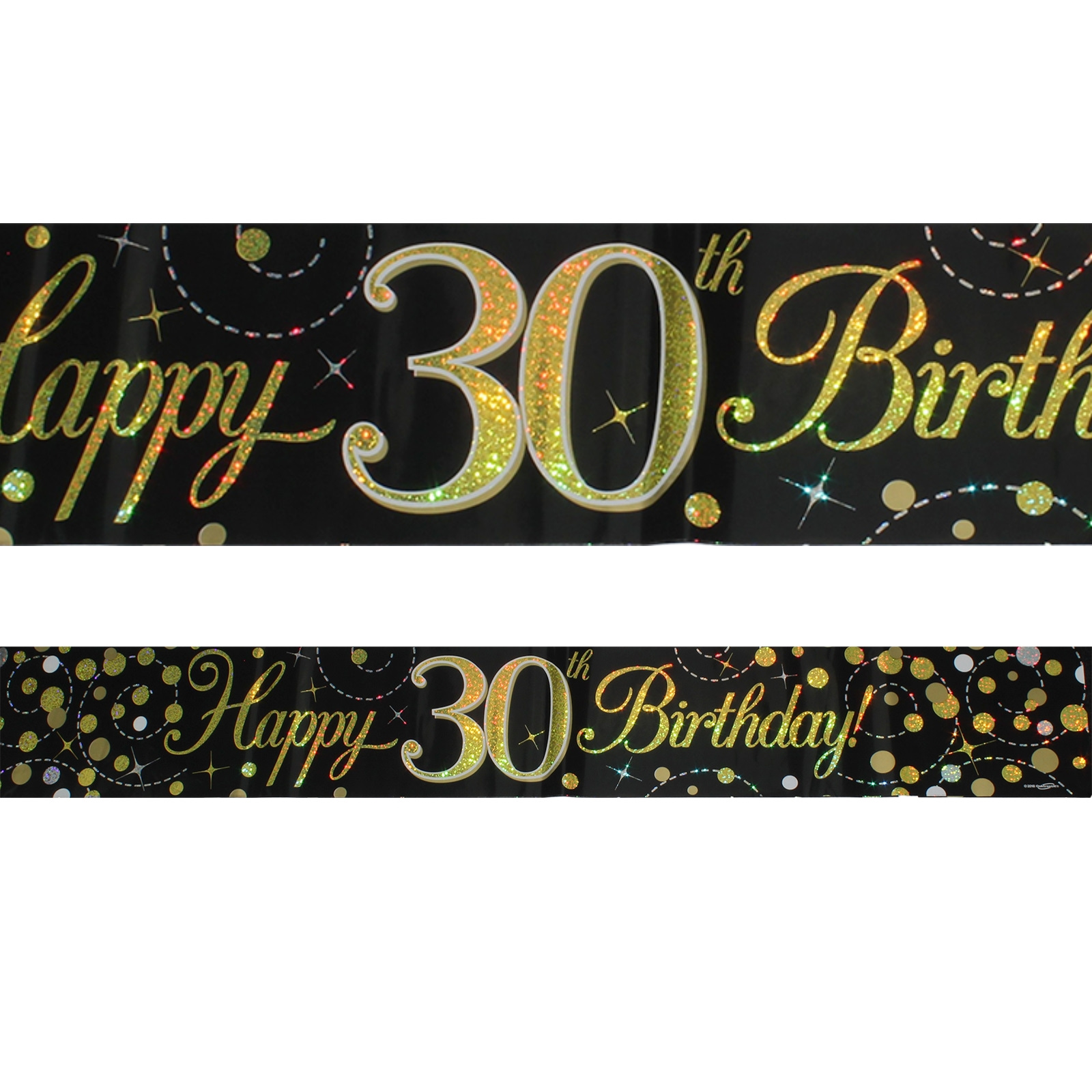 Sparkling Fizz Black and Gold 30th Happy Birthday Banner