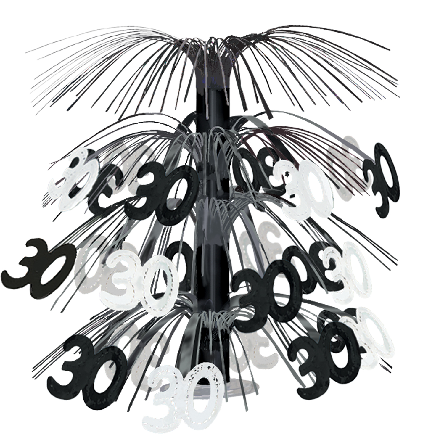30th Birthday Black Silver Cascade Centrepiece
