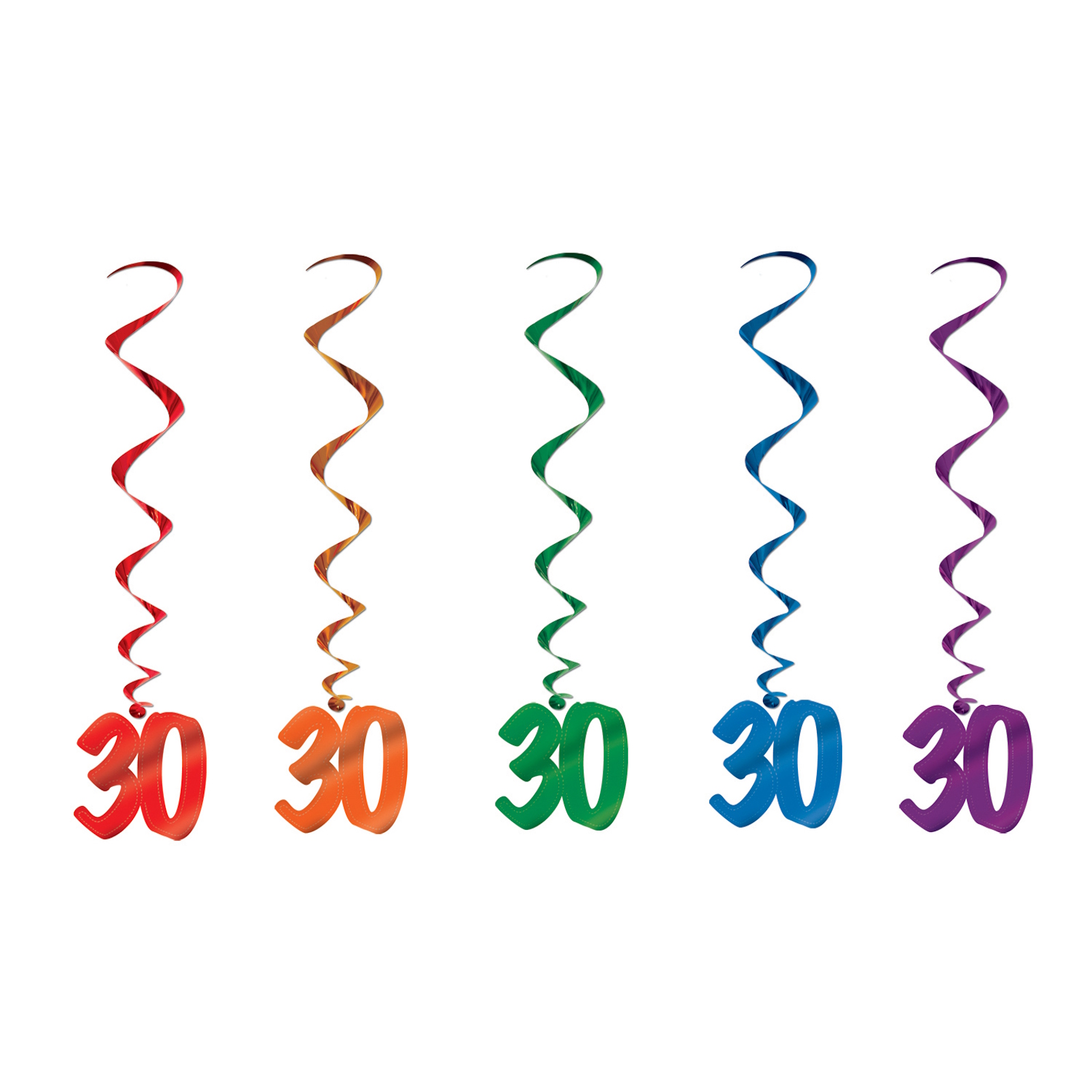 Coloured 30th Birthday Swirl Decorations (Pack of 5)