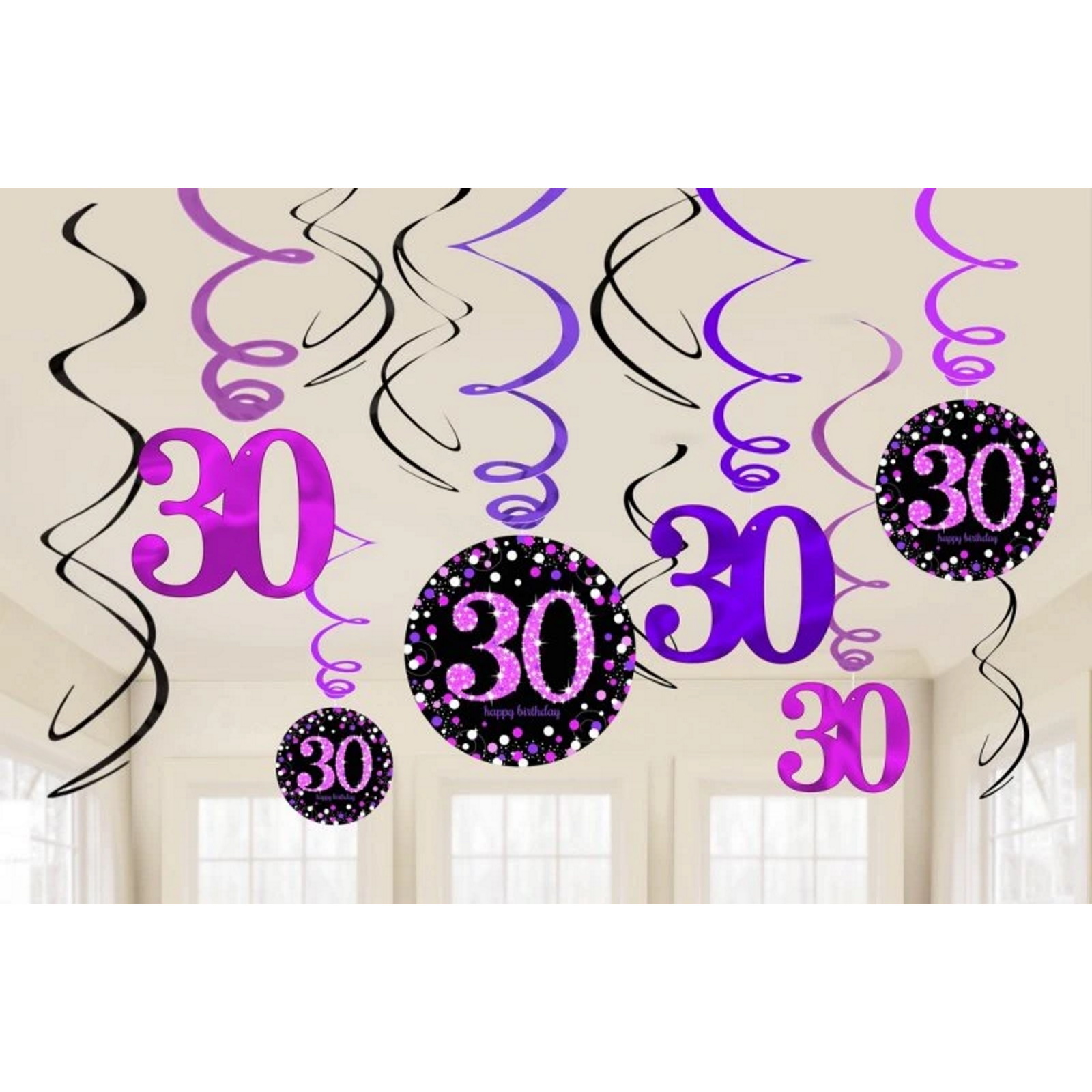 Pink Celebration 30th Birthday Swirl Decorations (Pack of 12)