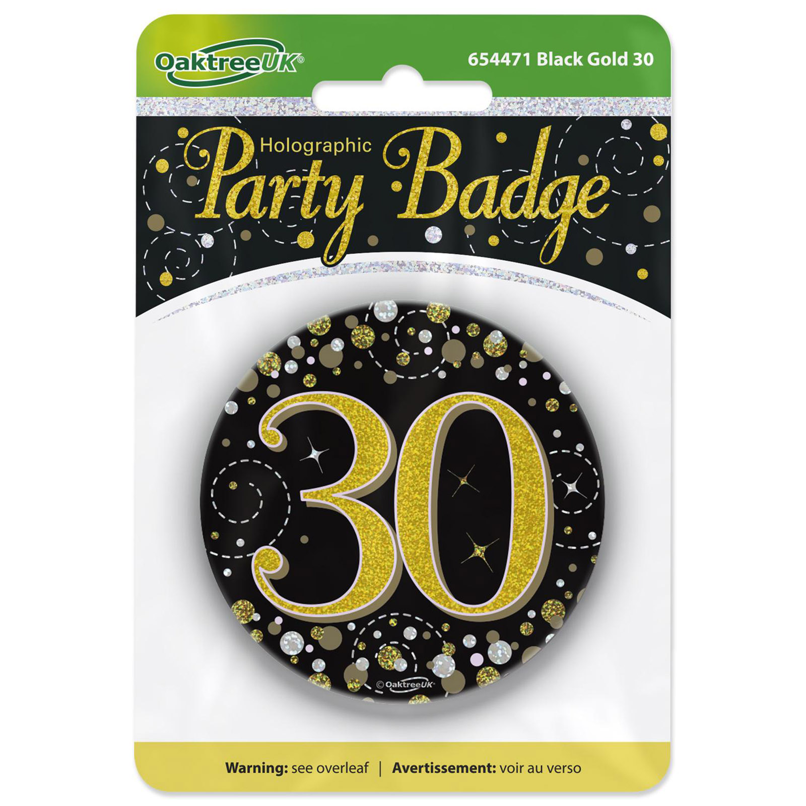 Sparkling Fizz Black & Gold 30th Holographic Badge