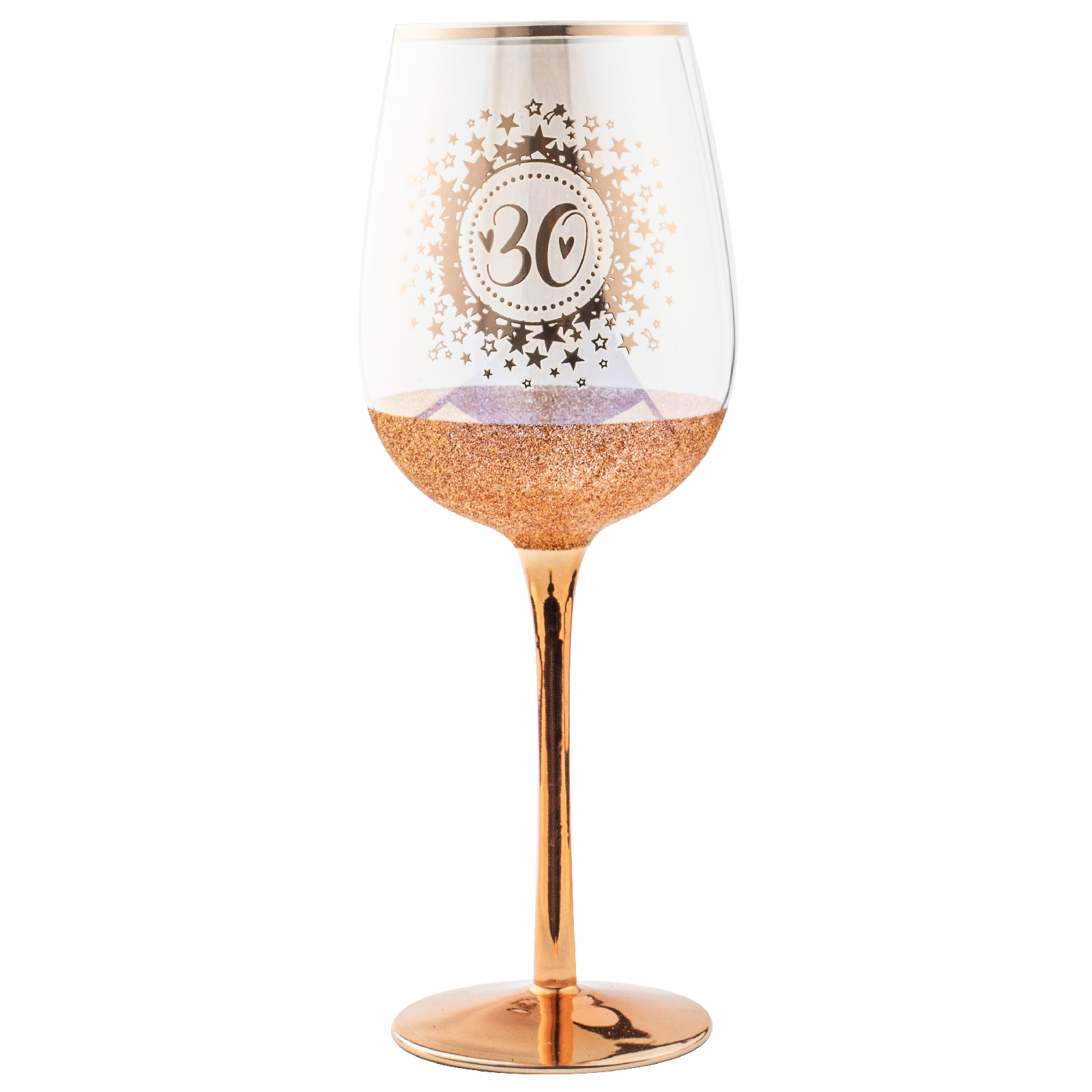 30th Birthday Rose Gold Glitter and Iridescent Wine Glass 