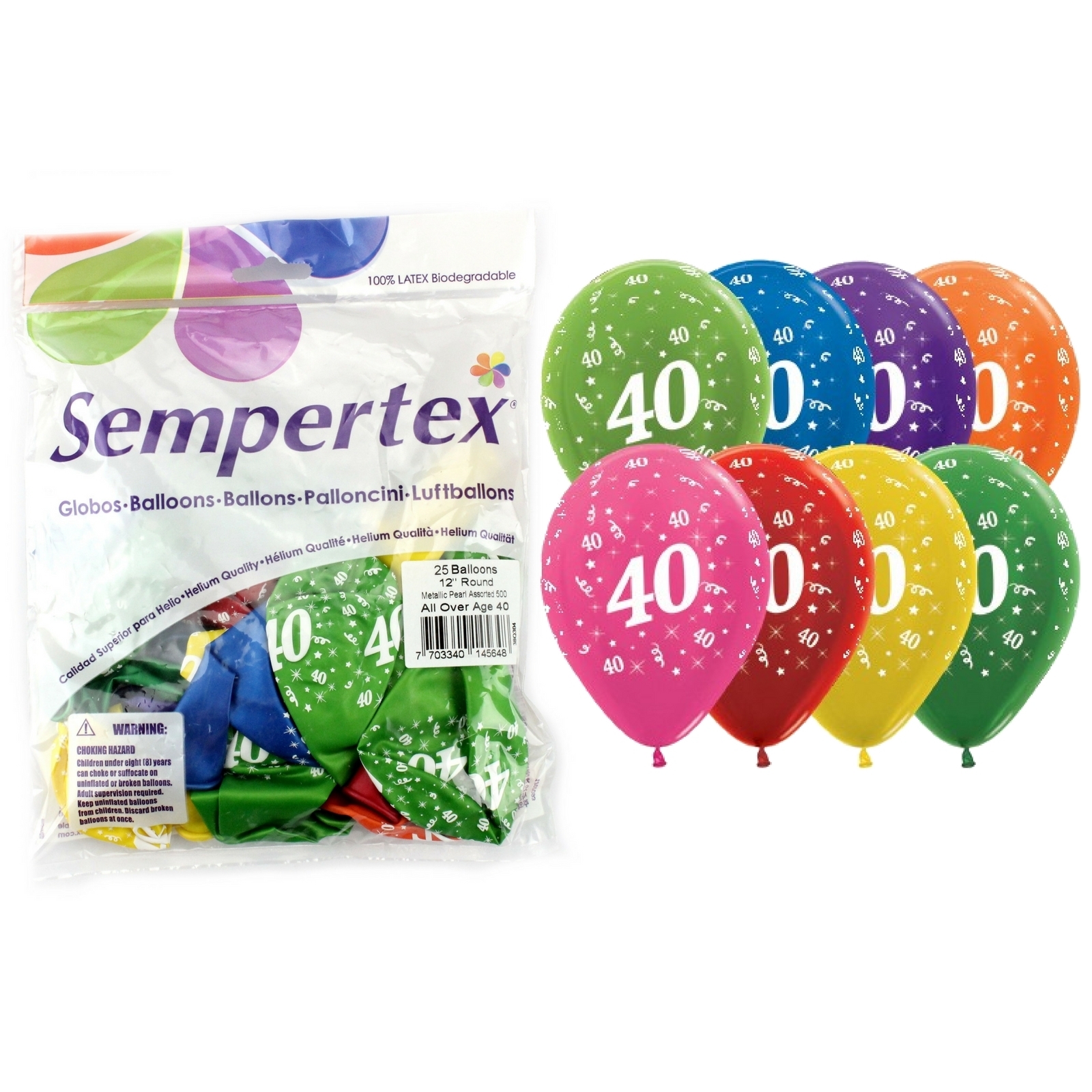 Sempertex All Over 40th Birthday Metallic Balloons (Pack of 25)