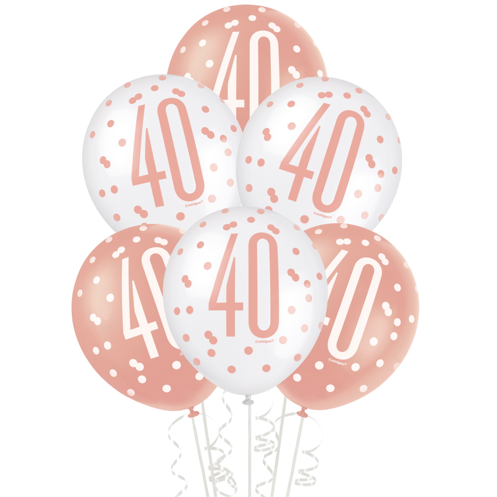 Rose Gold & White Assorted 40th Birthday Balloons (Pack of 6)