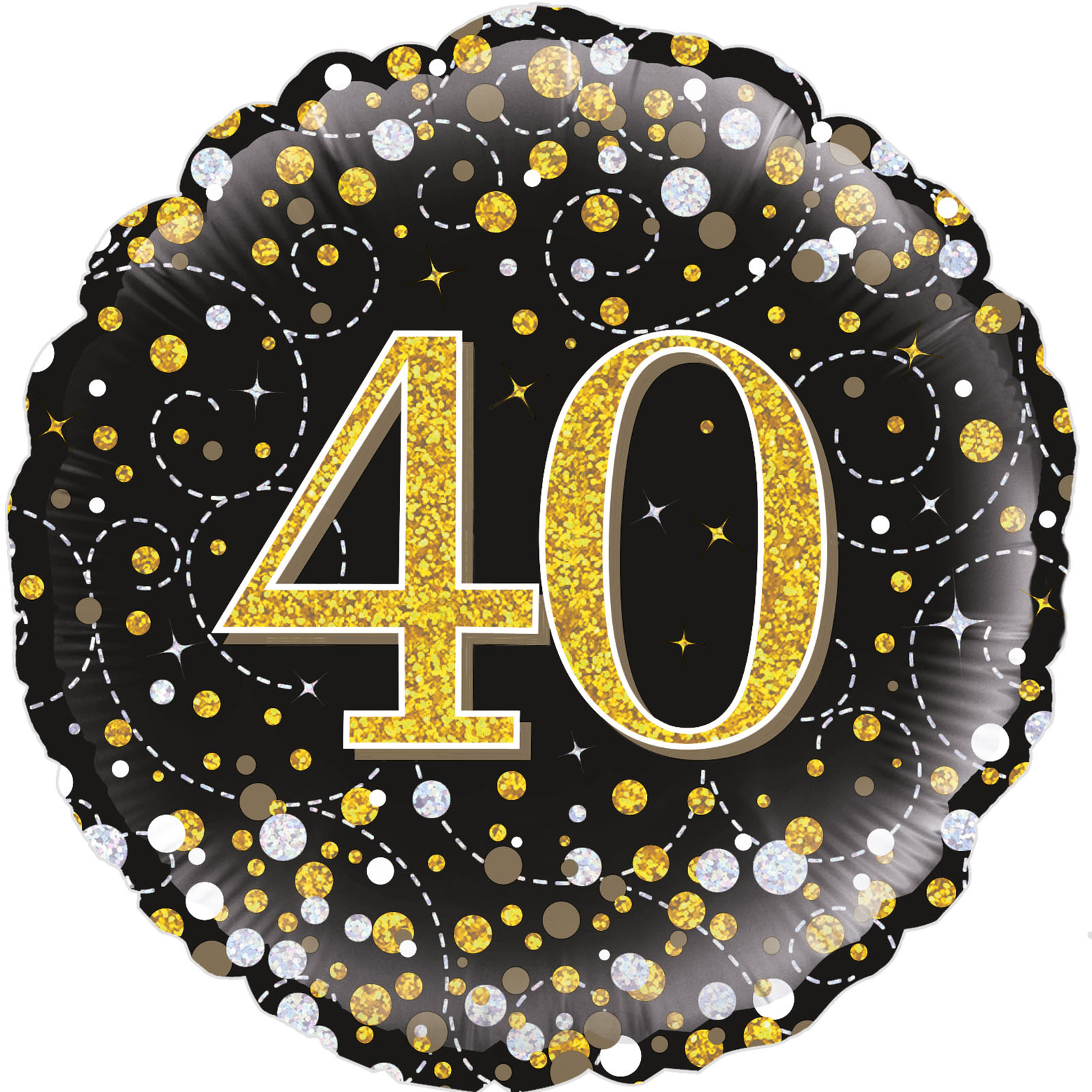 Sparkling Fizz Black & Gold 40th Holographic Helium Foil Balloon