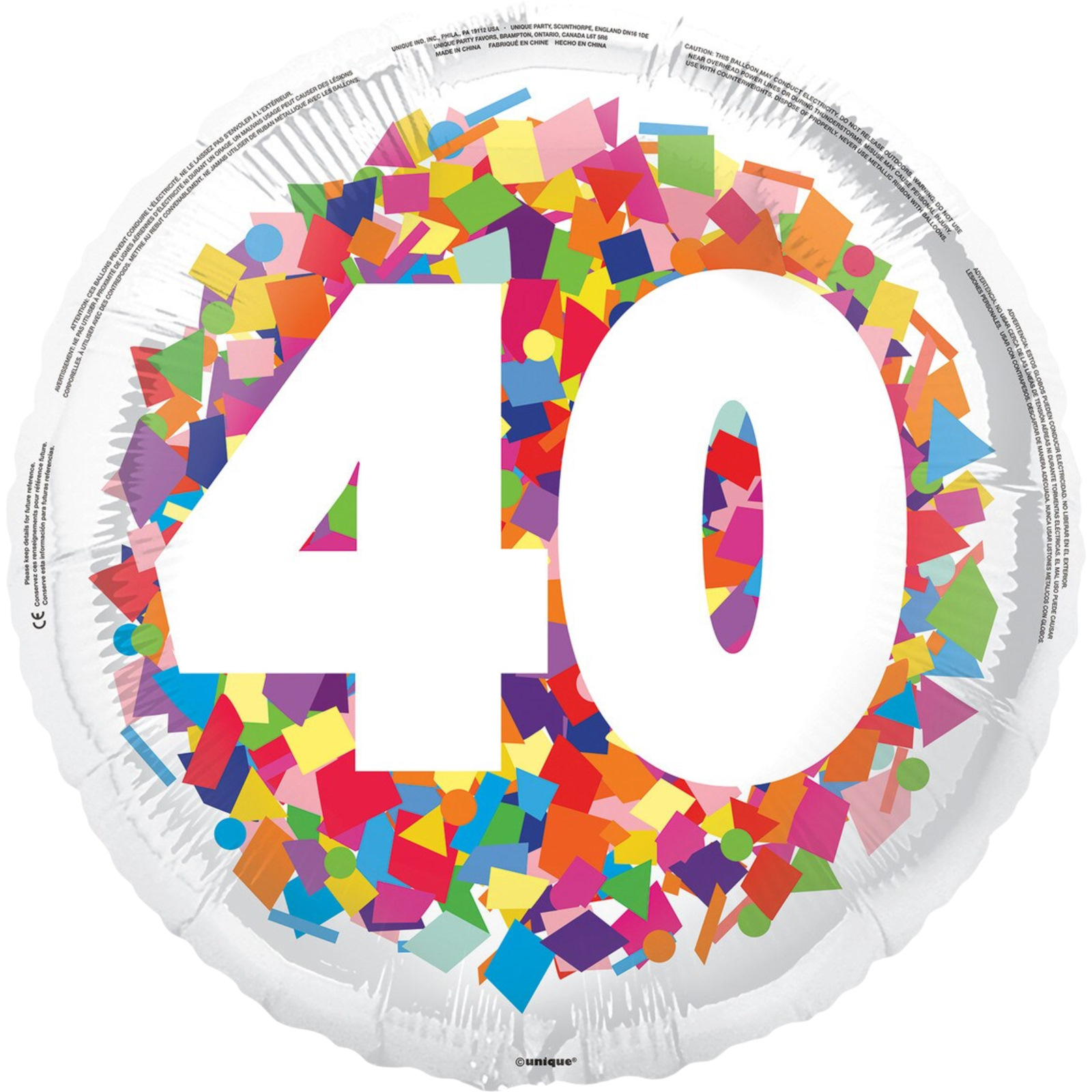 Bright Confetti 40th Foil Helium Balloon