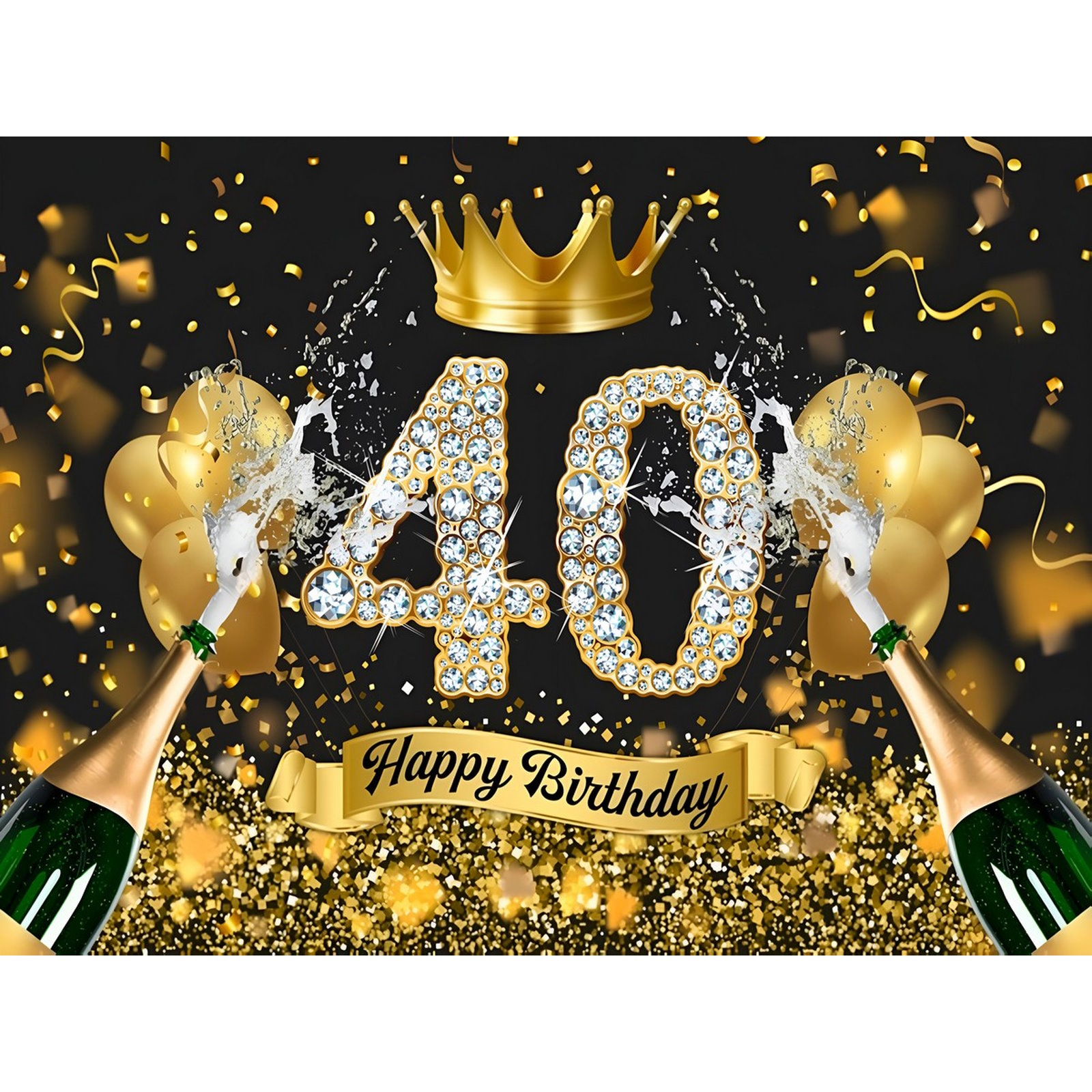 Black and Gold Happy 40th Birthday Fabric Backdrop