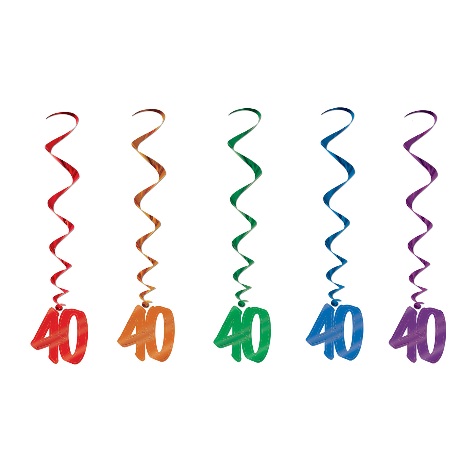 Coloured 40th Birthday Swirl Decorations (Pack of 5)