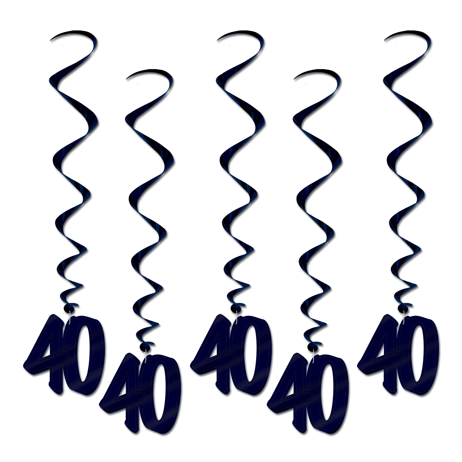 Black 40th Birthday Whirls (Pack of 5)