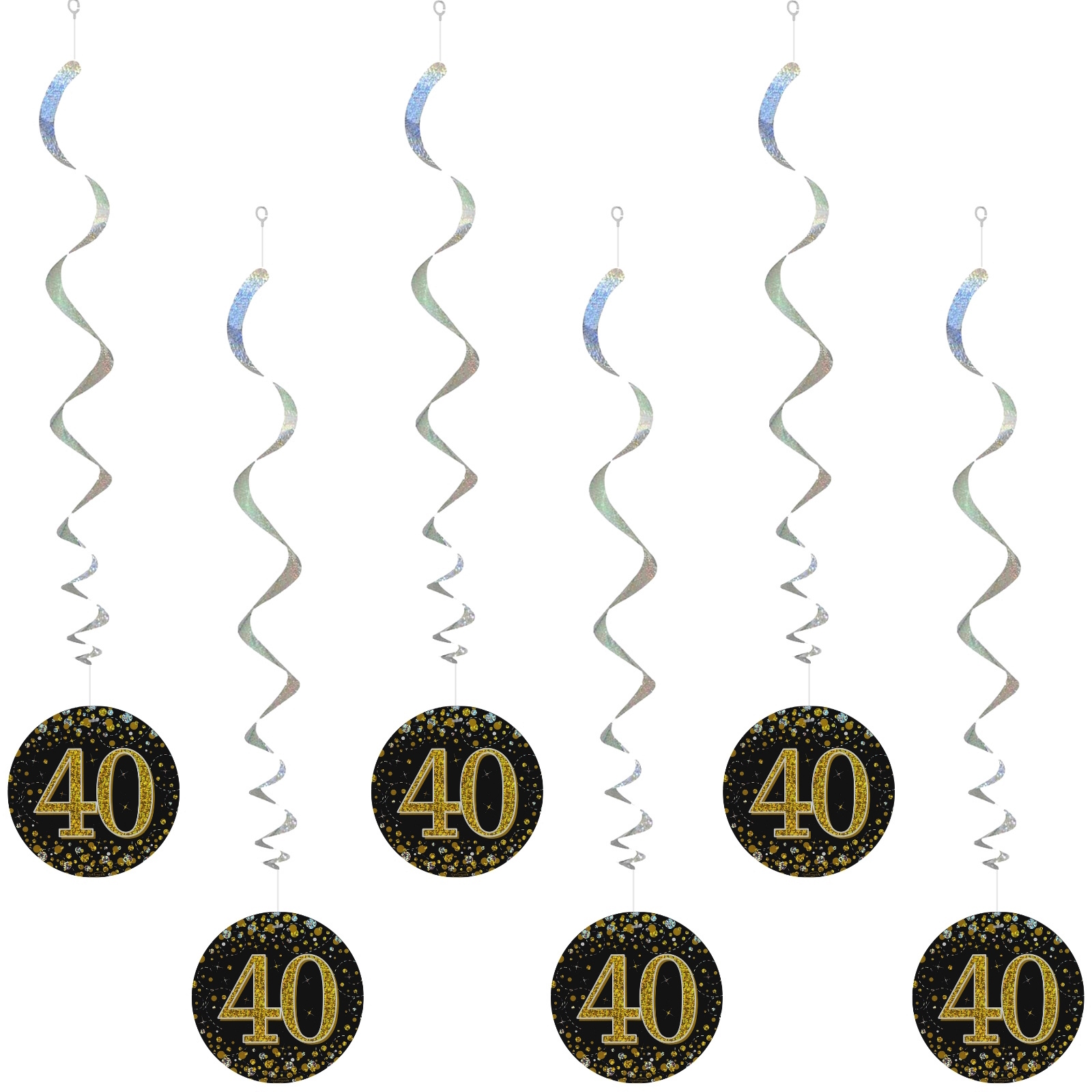 Sparkling Fizz Black and Gold 40th Holograph Swirls (Pack of 6) 