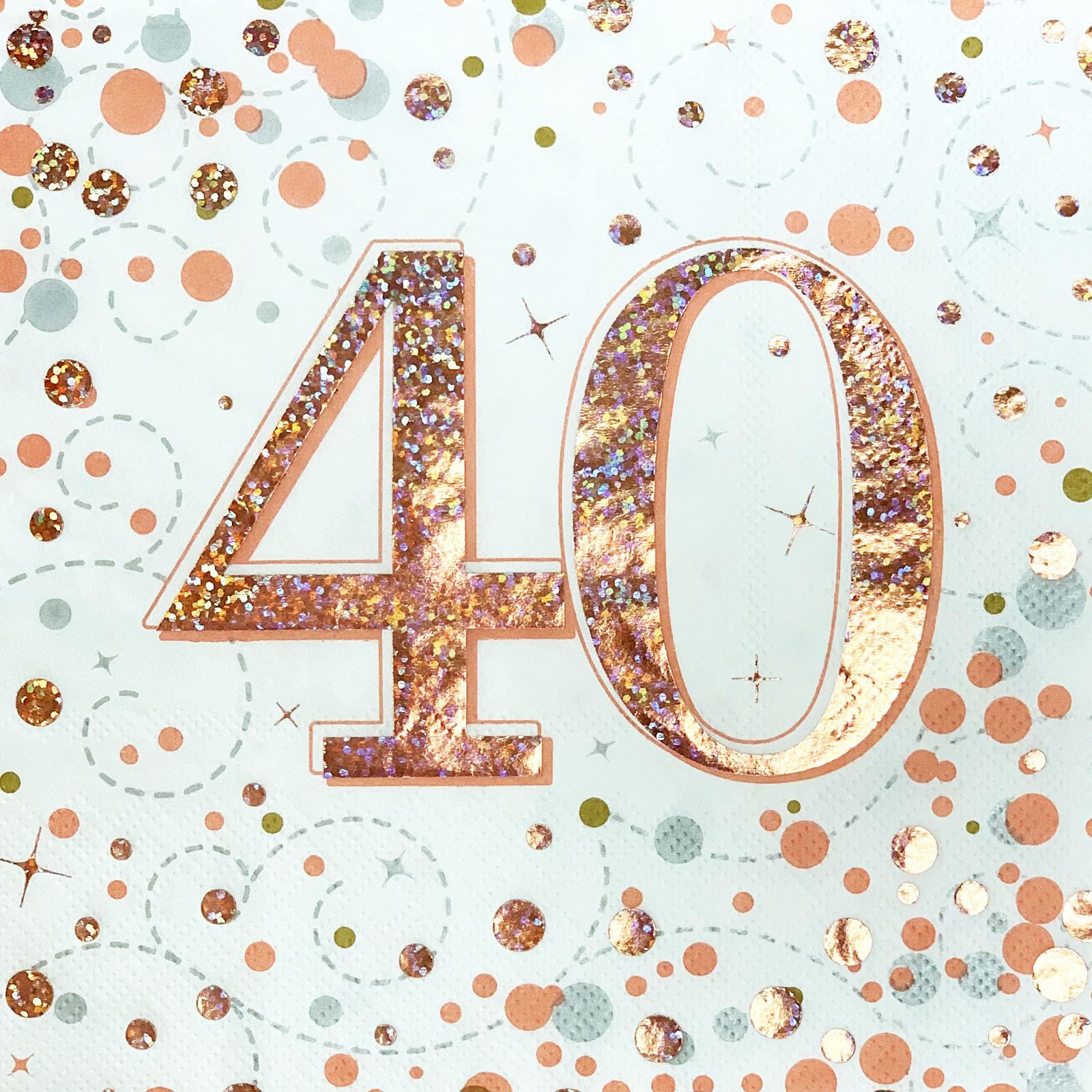 Sparkling Fizz Rose Gold 40th Holographic Large Napkins / Serviettes (Pack of 16)