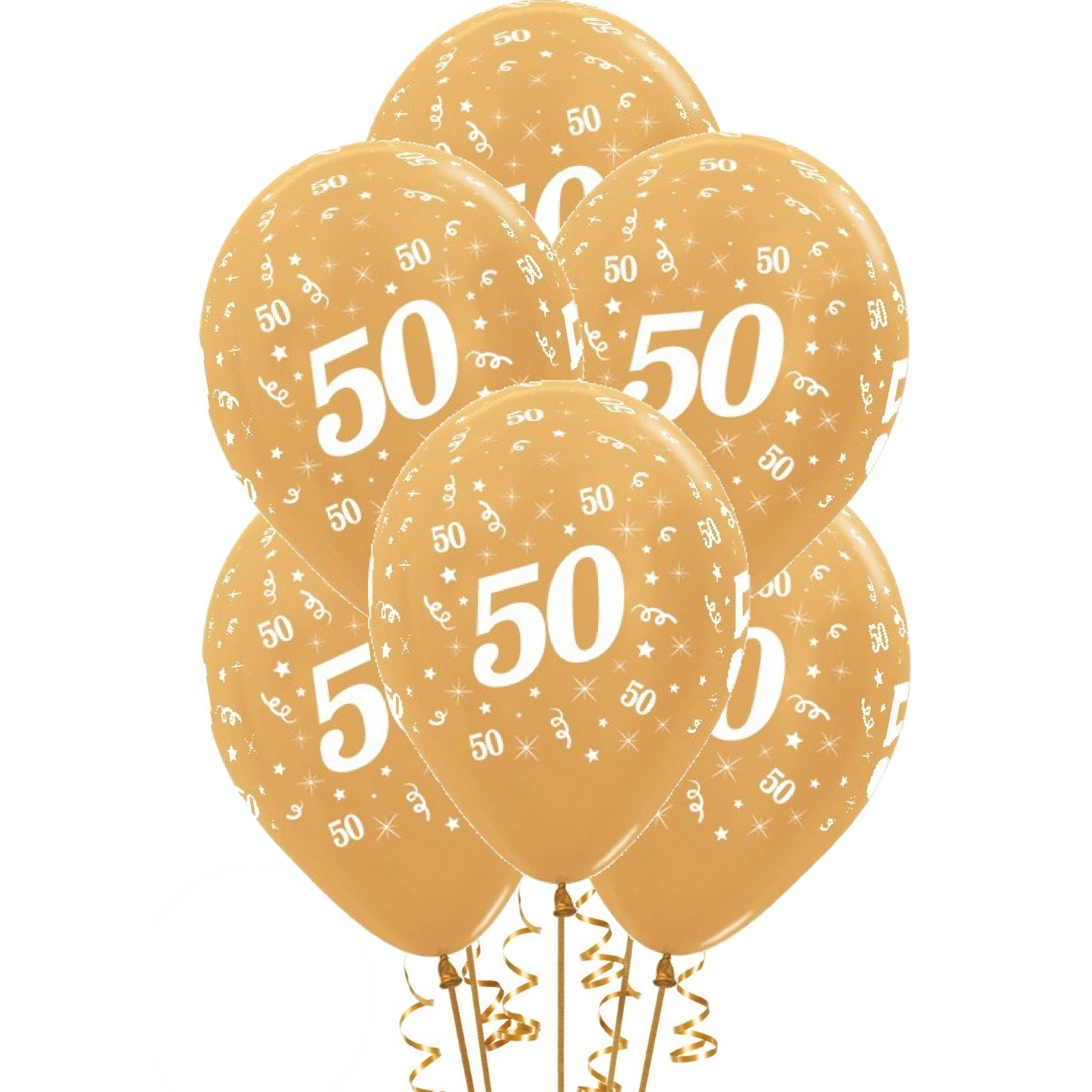 Sempertex All Over 50th Birthday Gold Balloons (Pack of 6)