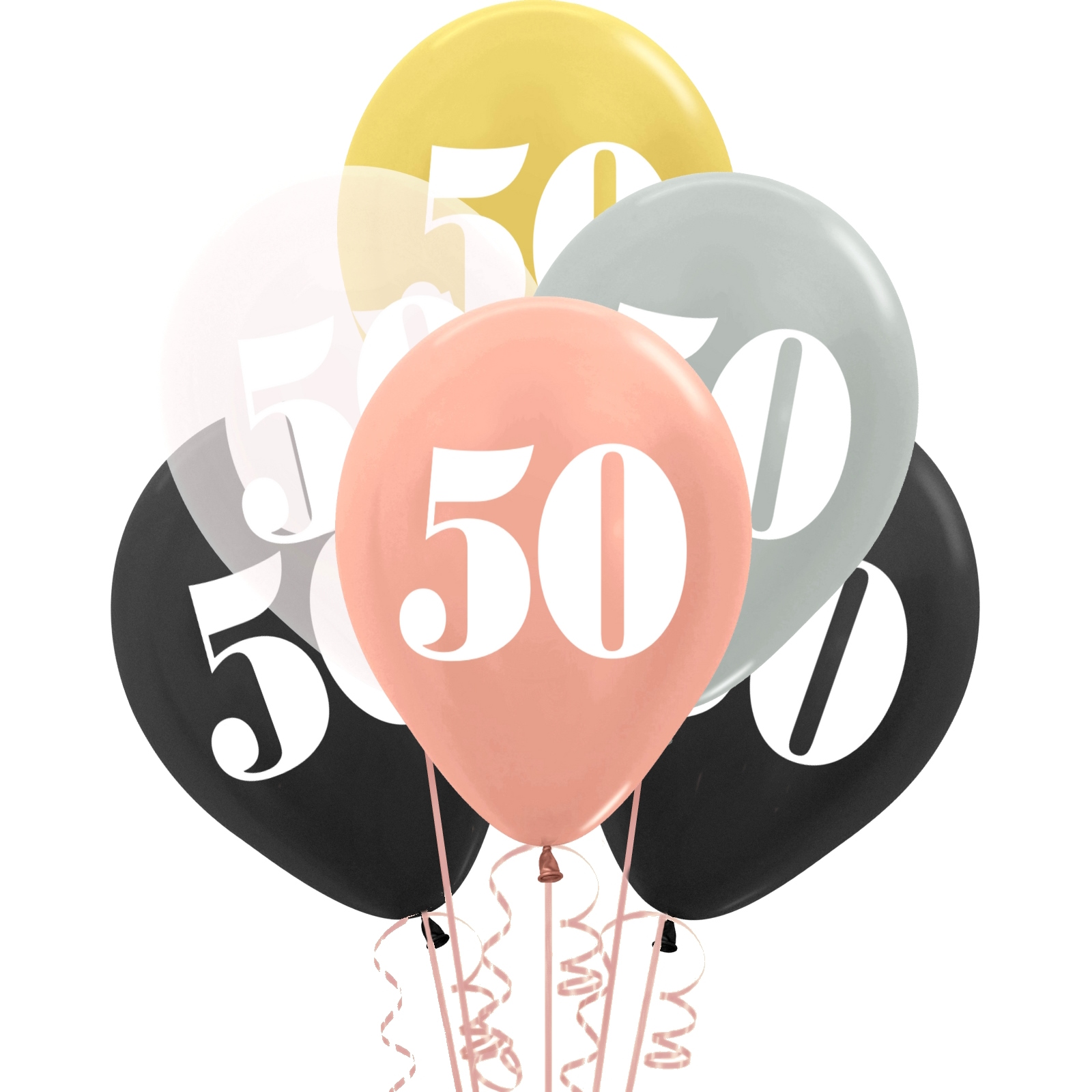 50th Birthday Shimmer Black, Clear & Metallic Mix Balloons (Pack of 6)