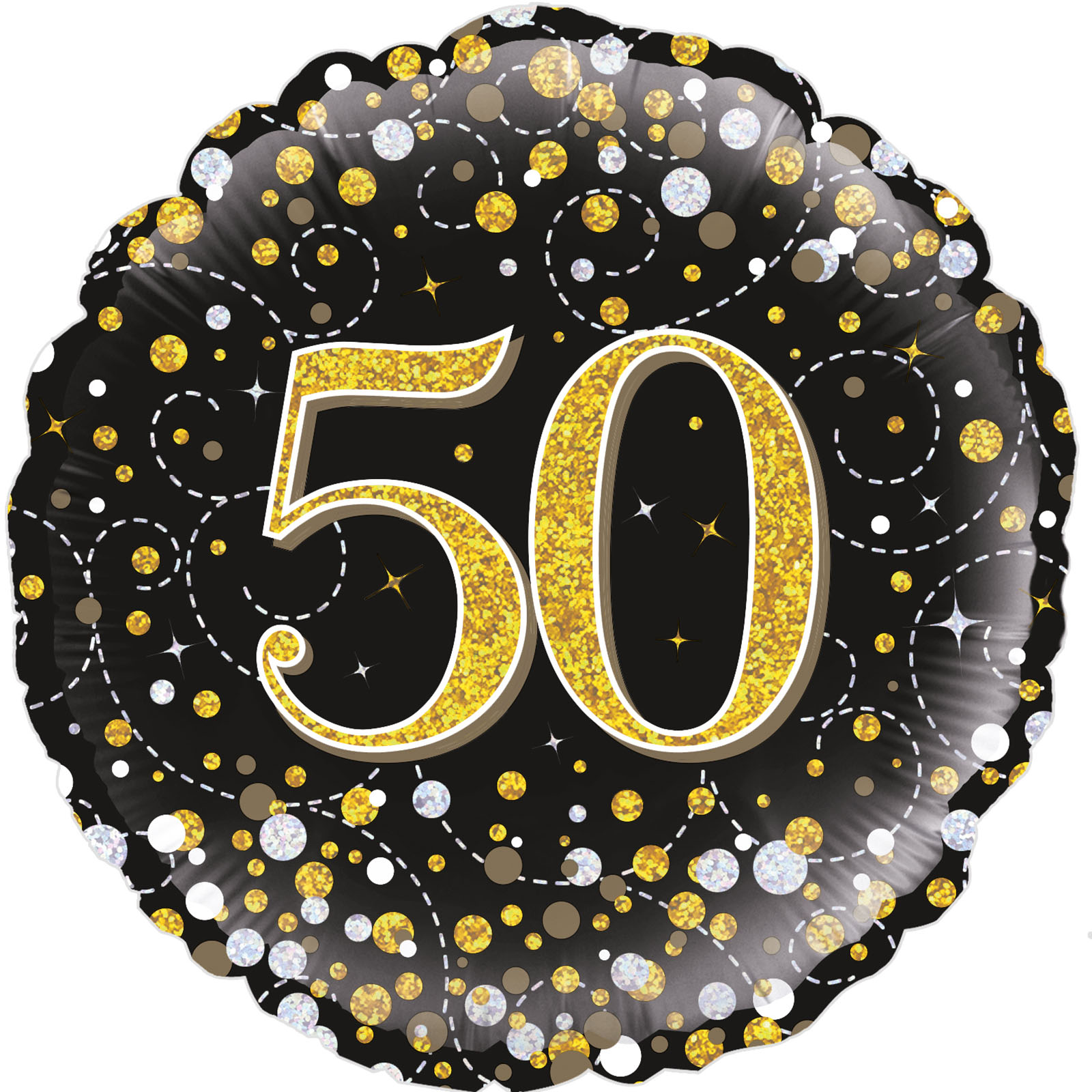 Sparkling Fizz Black & Gold 50th Holographic Helium Foil Balloon