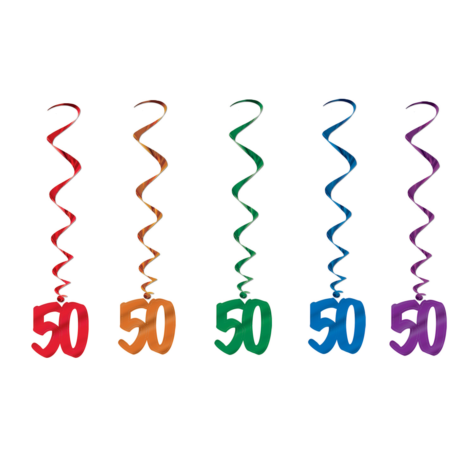 Coloured 50th Birthday Swirl Decorations (Pack of 5)