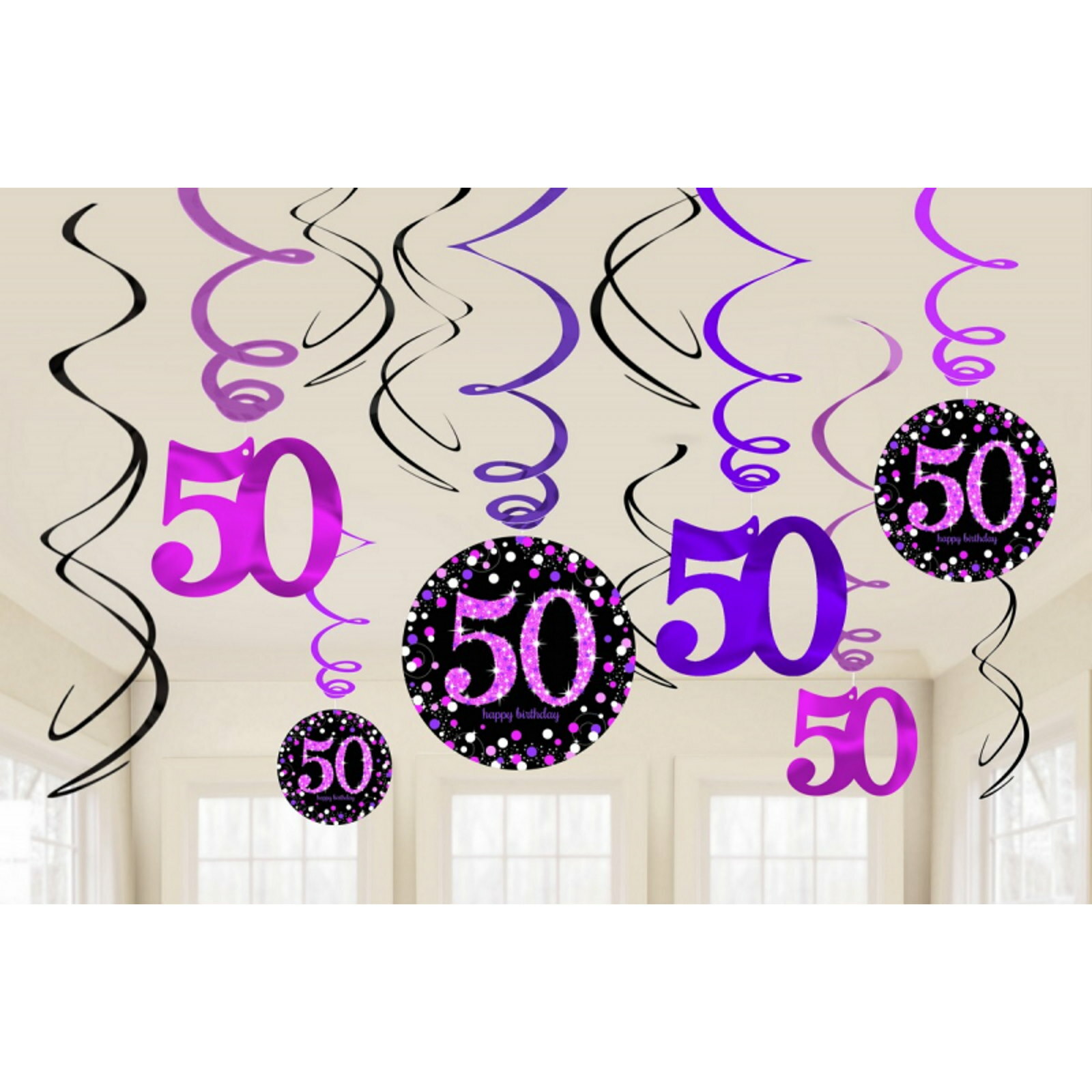 Pink Celebration 50th Birthday Swirl Decorations (Pack of 12)
