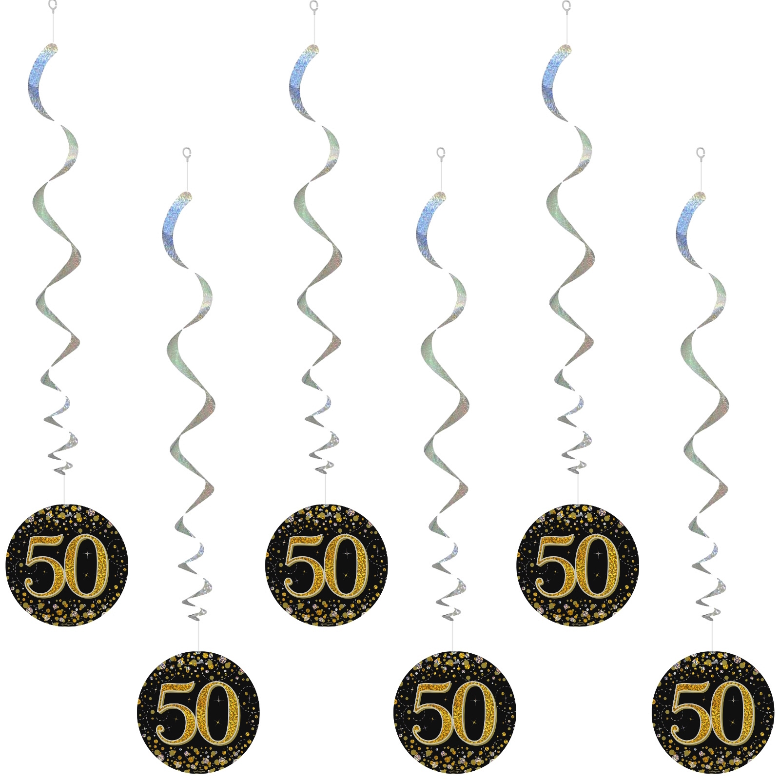 Sparkling Fizz Black and Gold 50th Holograph Swirls (Pack of 6) 