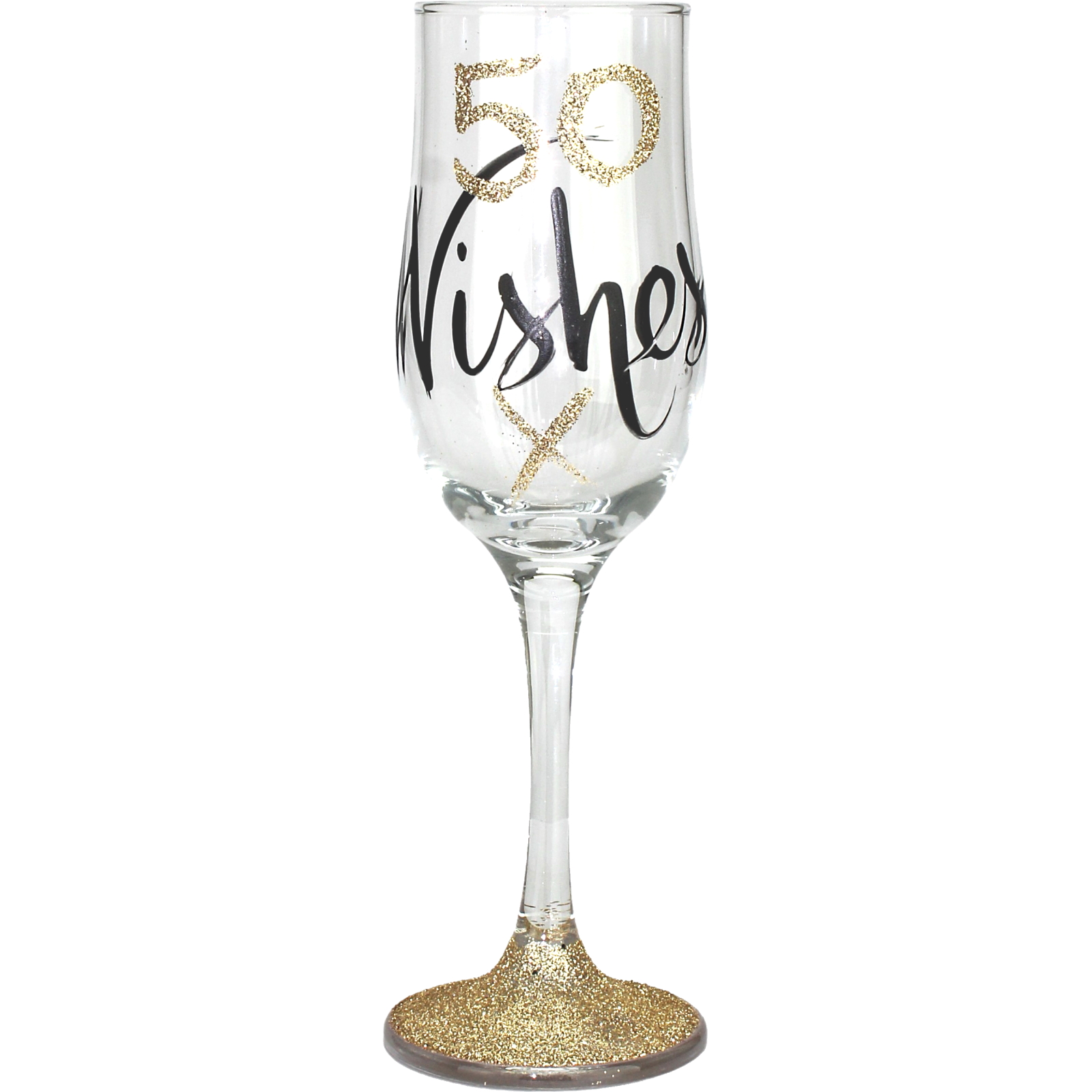50 Wishes Gold Glitter Champagne Glass