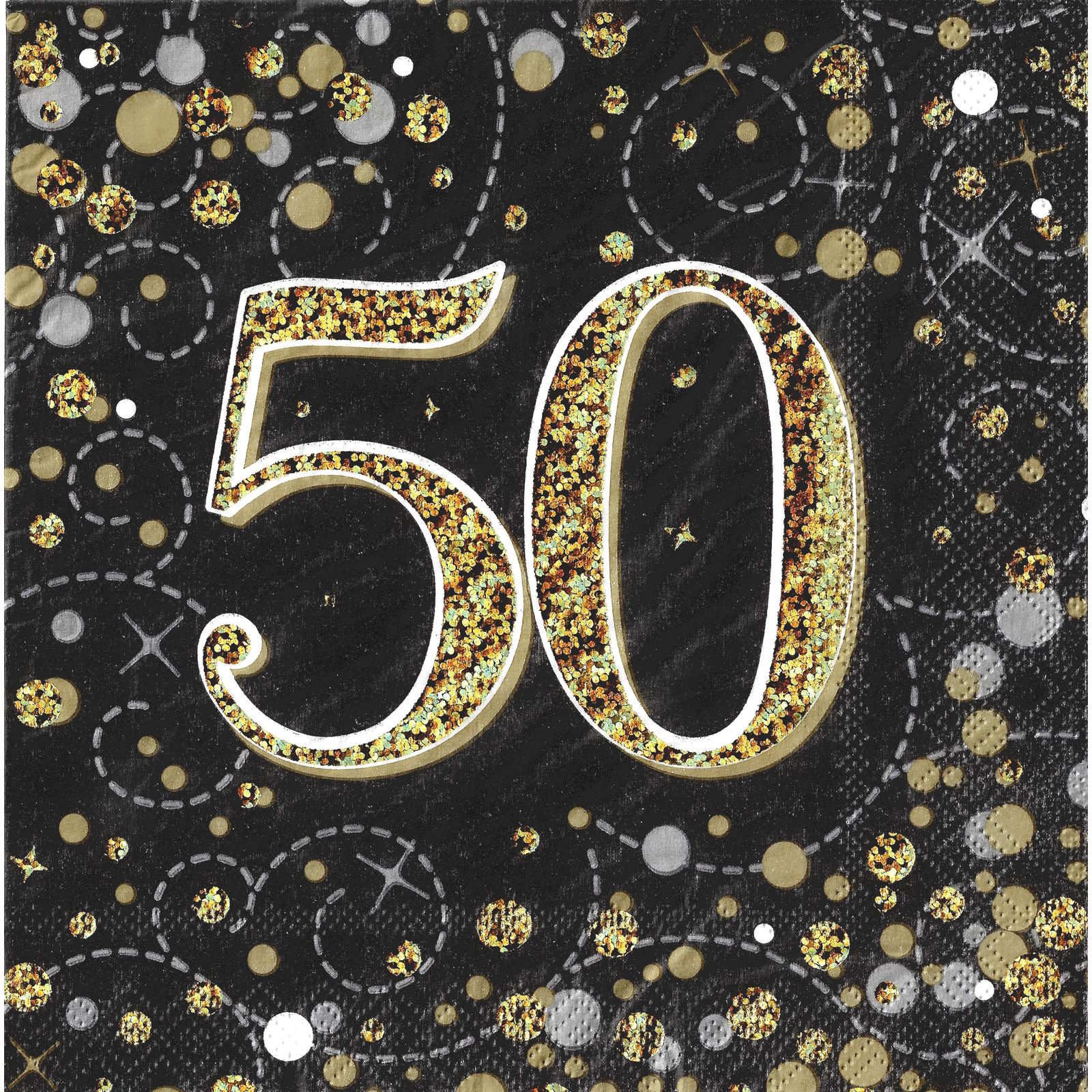 Sparkling Fizz Black and Gold 50th Holographic Large Napkins / Serviettes (Pack of 16)