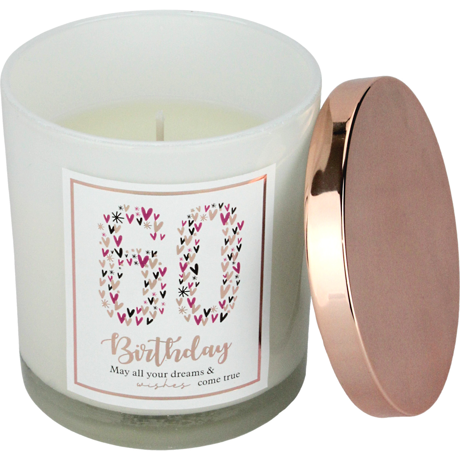 60th Birthday Rose Gold Hearts Scented Candle