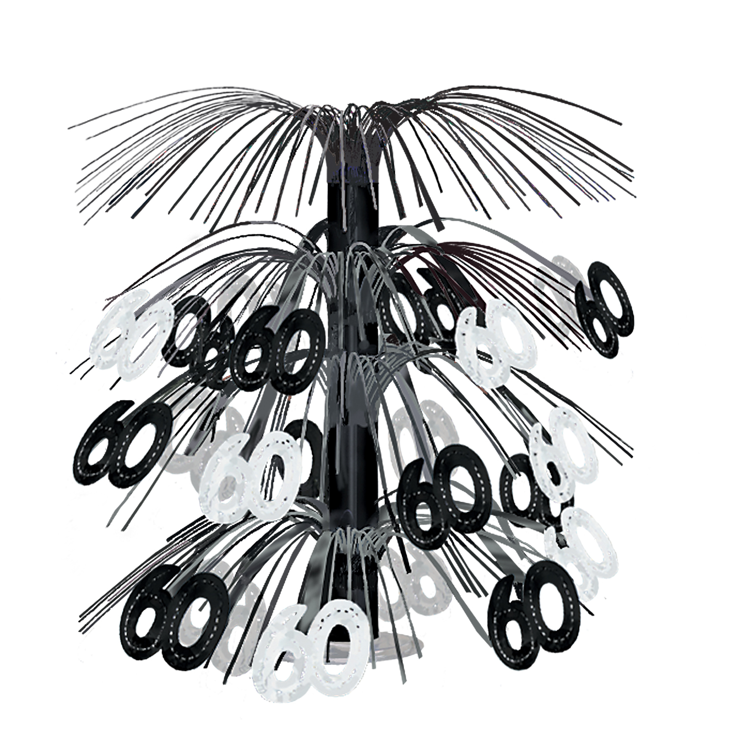 60th Birthday Black Silver Cascade Centrepiece