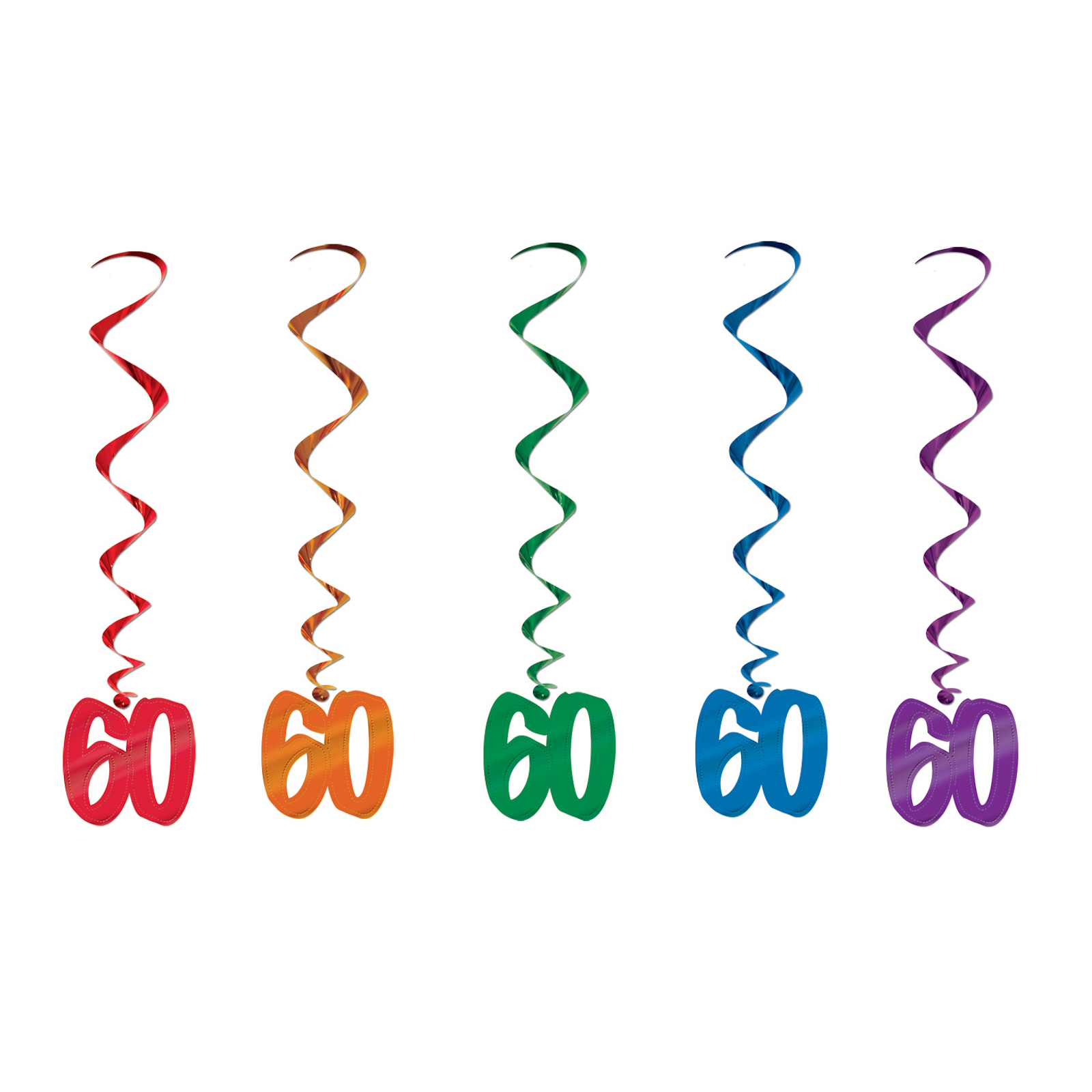 Coloured 60th Birthday Swirl Decorations (Pack of 5)