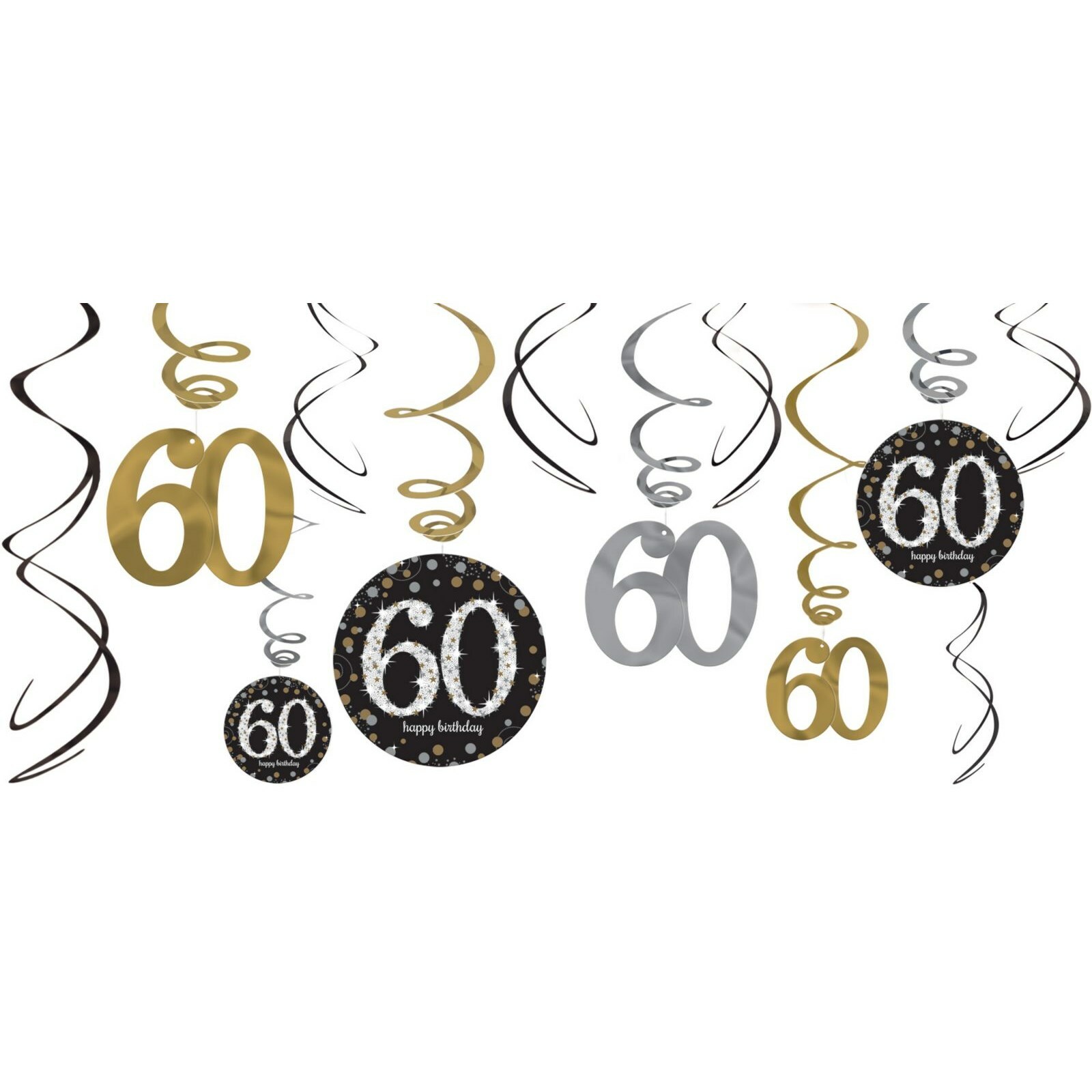 Sparkling Celebration 60th Birthday Swirl Decorations (Pack of 12)