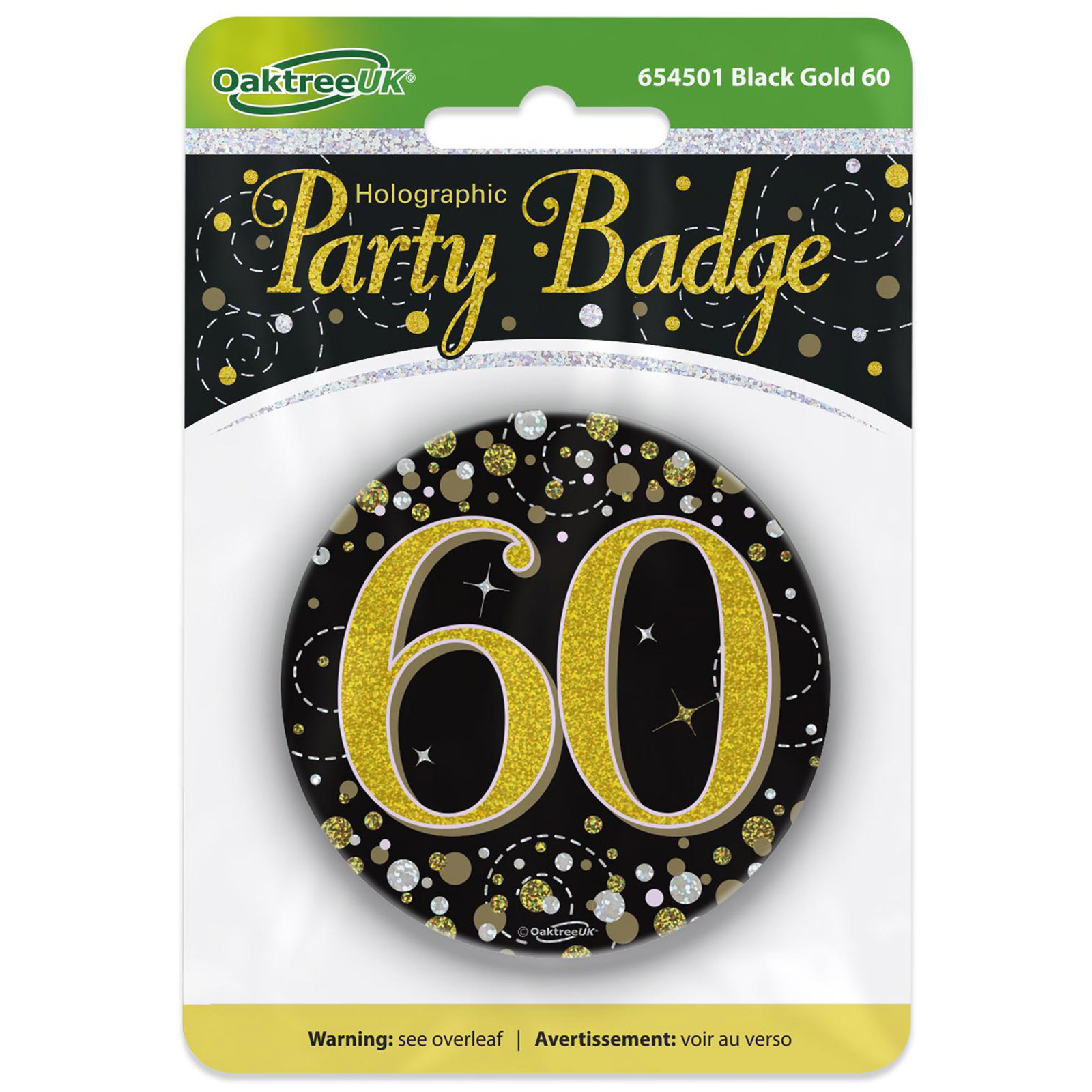 Sparkling Fizz Black & Gold 60th Holographic Badge