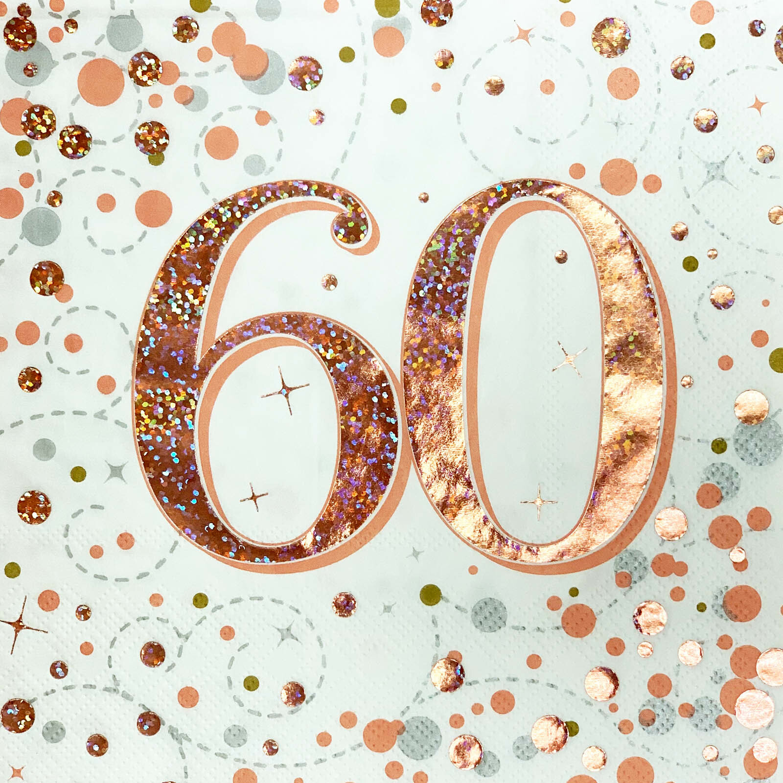 Sparkling Fizz Rose Gold 60th Holographic Large Napkins / Serviettes (Pack of 16)