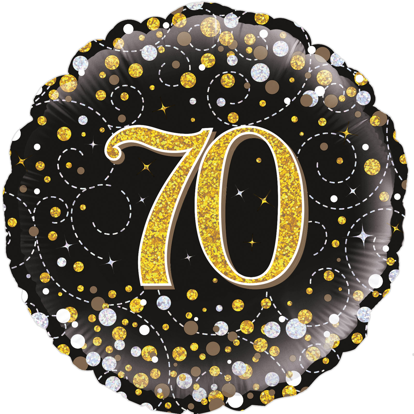 Sparkling Fizz Black & Gold 70th Holographic Helium Foil Balloon