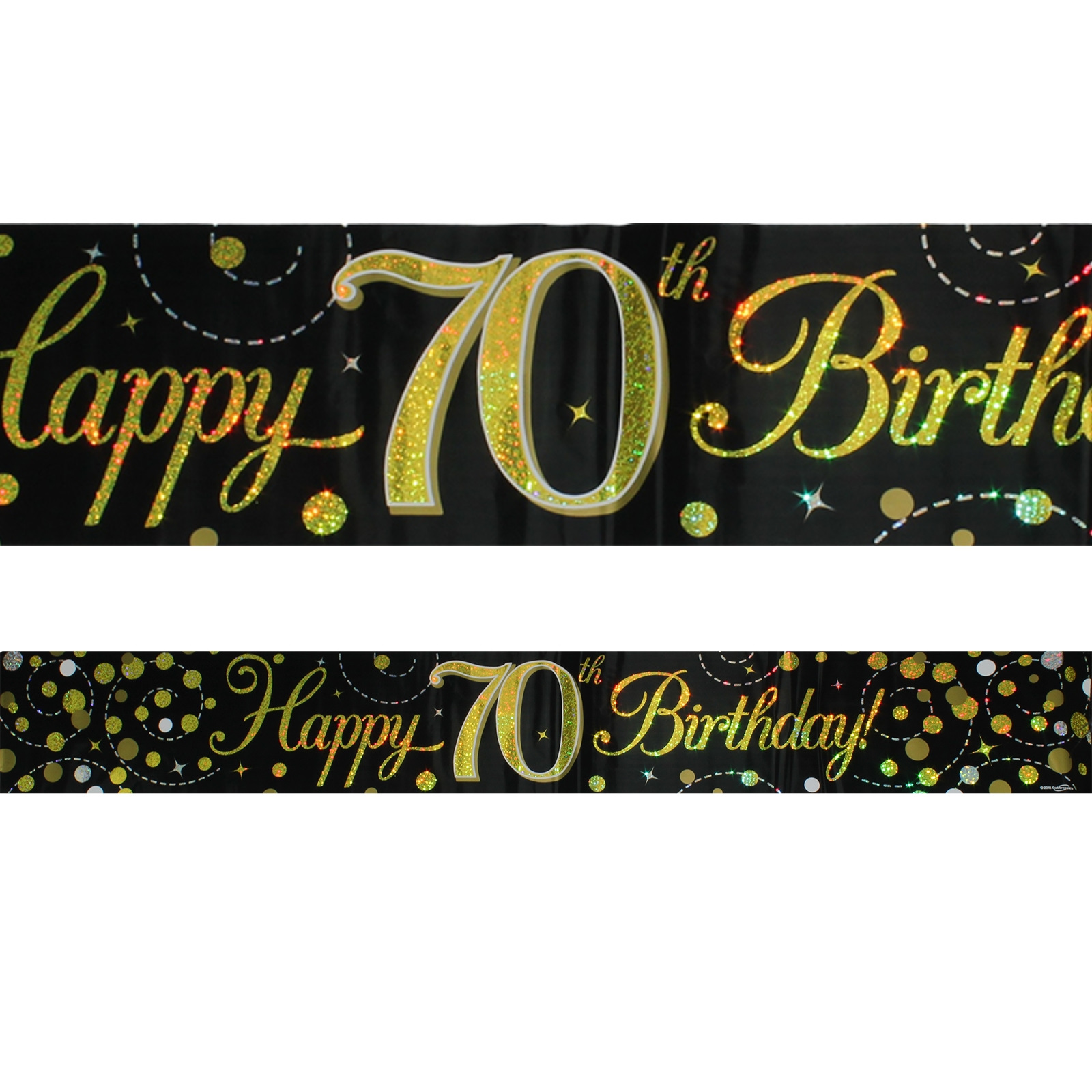 Sparkling Fizz Black and Gold 70th Happy Birthday Banner